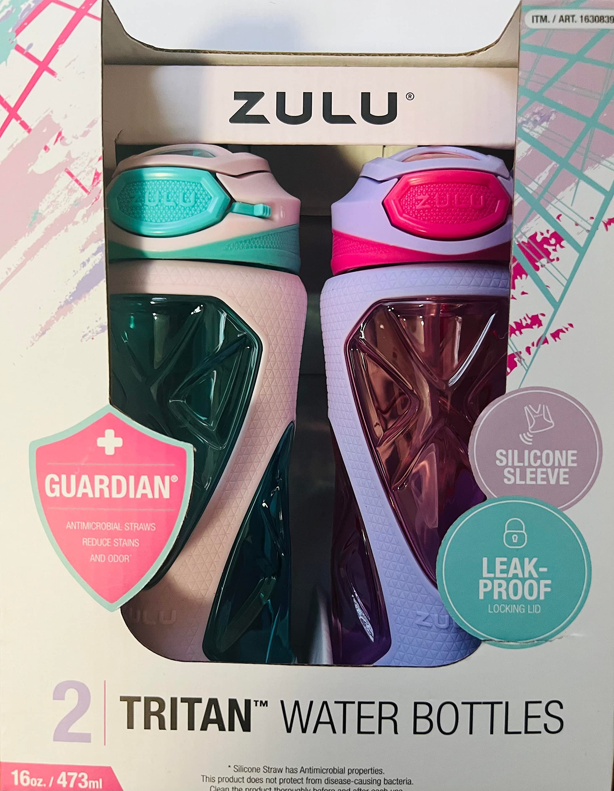 Zulu Tritan Water Bottle, 2 Pack 16 Oz