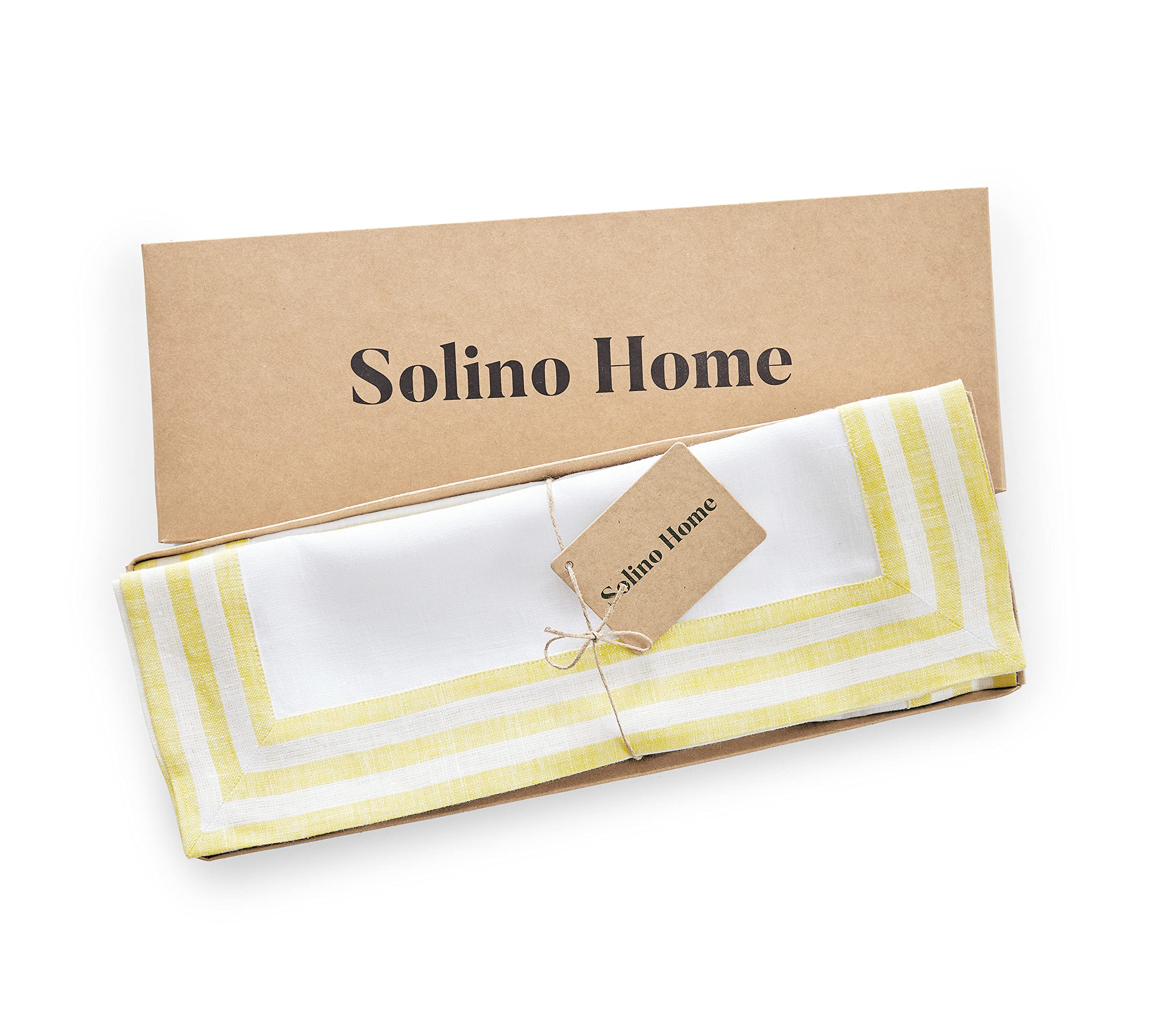 Solino Home Linen Placemats Set Of 4-100% Pure Linen Cloth Fabric Placemats Primrose Yellow - 19'' L X 14'' W Inch Washable Dini