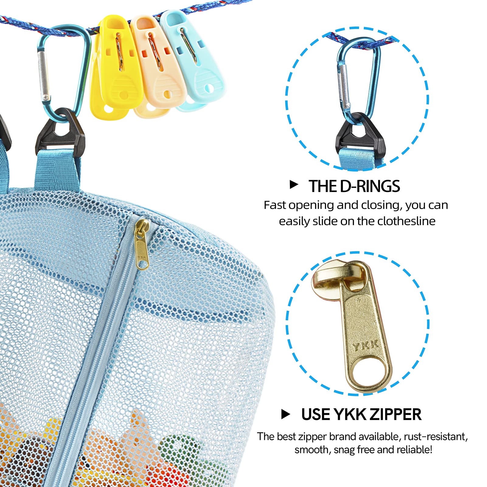 Minyee Net Zippered Clothespin Bag For Clothesline, Waist Pack Many Ways To Wear, Breathable Fabric, Large Opening, Large-Capaci