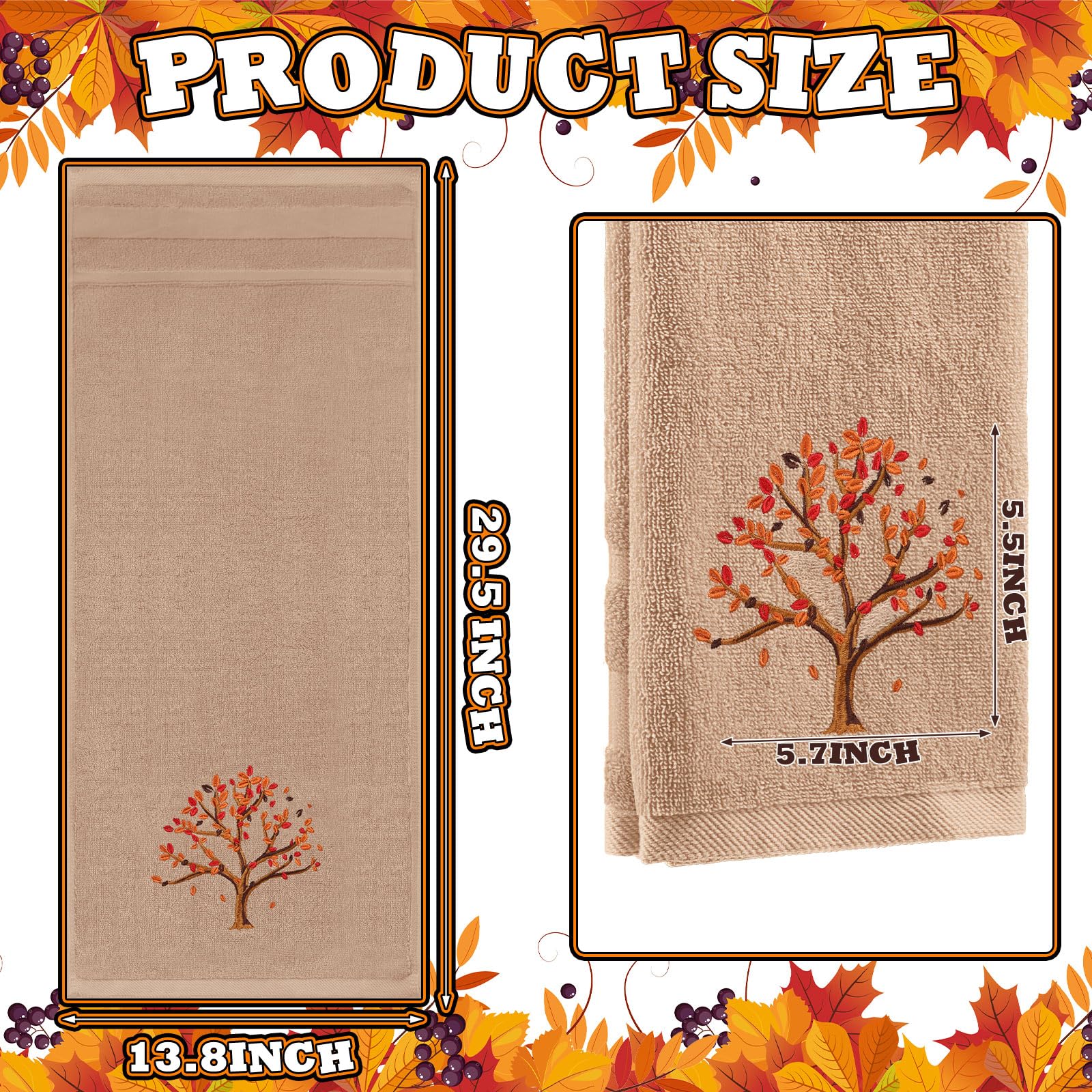 Fanfanwin 3 Pcs Thanksgiving Hand Towels for Bathroom 13.8 x 29.5 Inch Fall Decorative Bath Towels Sets 100% Cotton Embroidered
