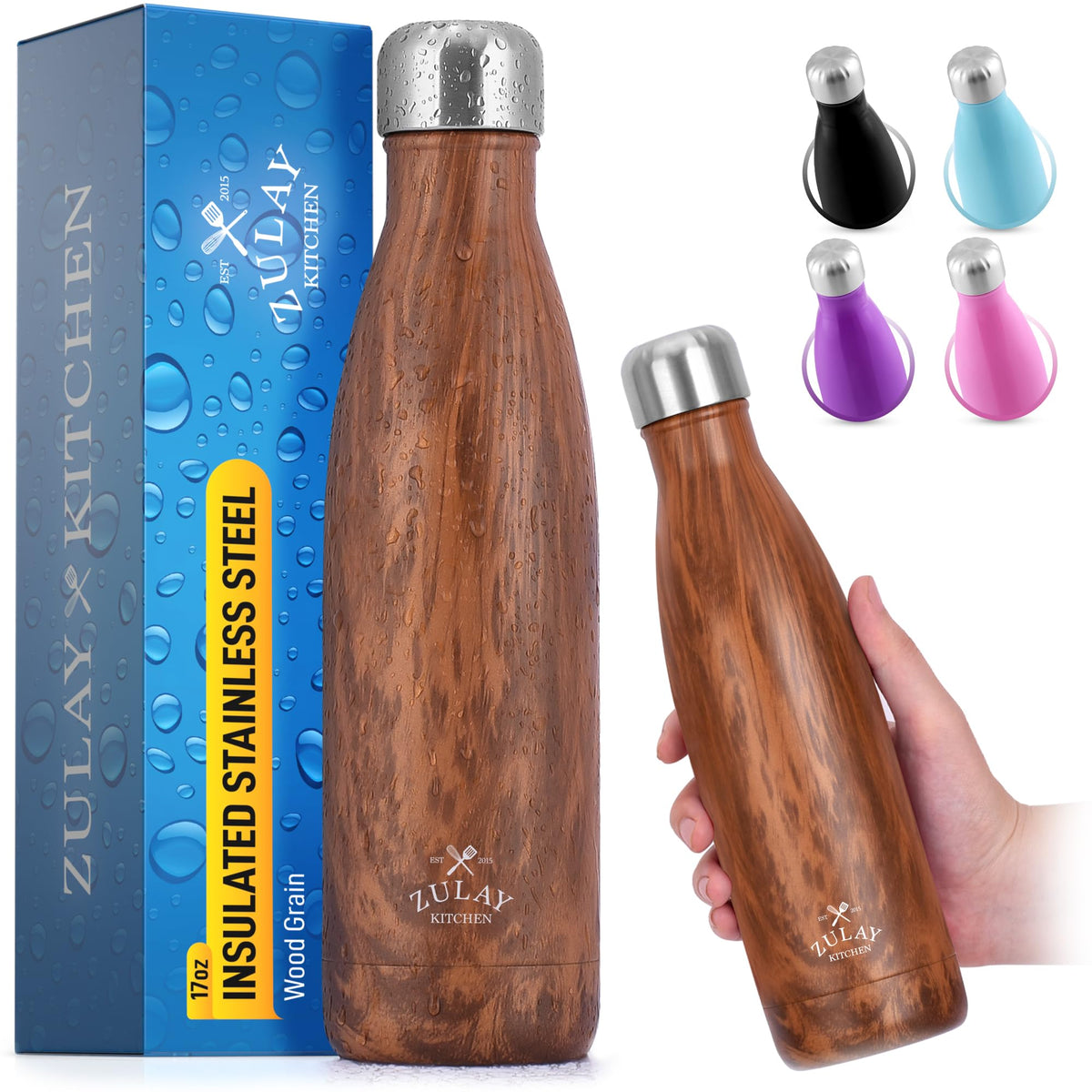 Zulay 9Oz,17Oz, 25Oz, Or 34Oz Stainless Steel Water Bottle - Double Wall Insulated Metal Water Bottle For Hot & Cold Drinks - Bp
