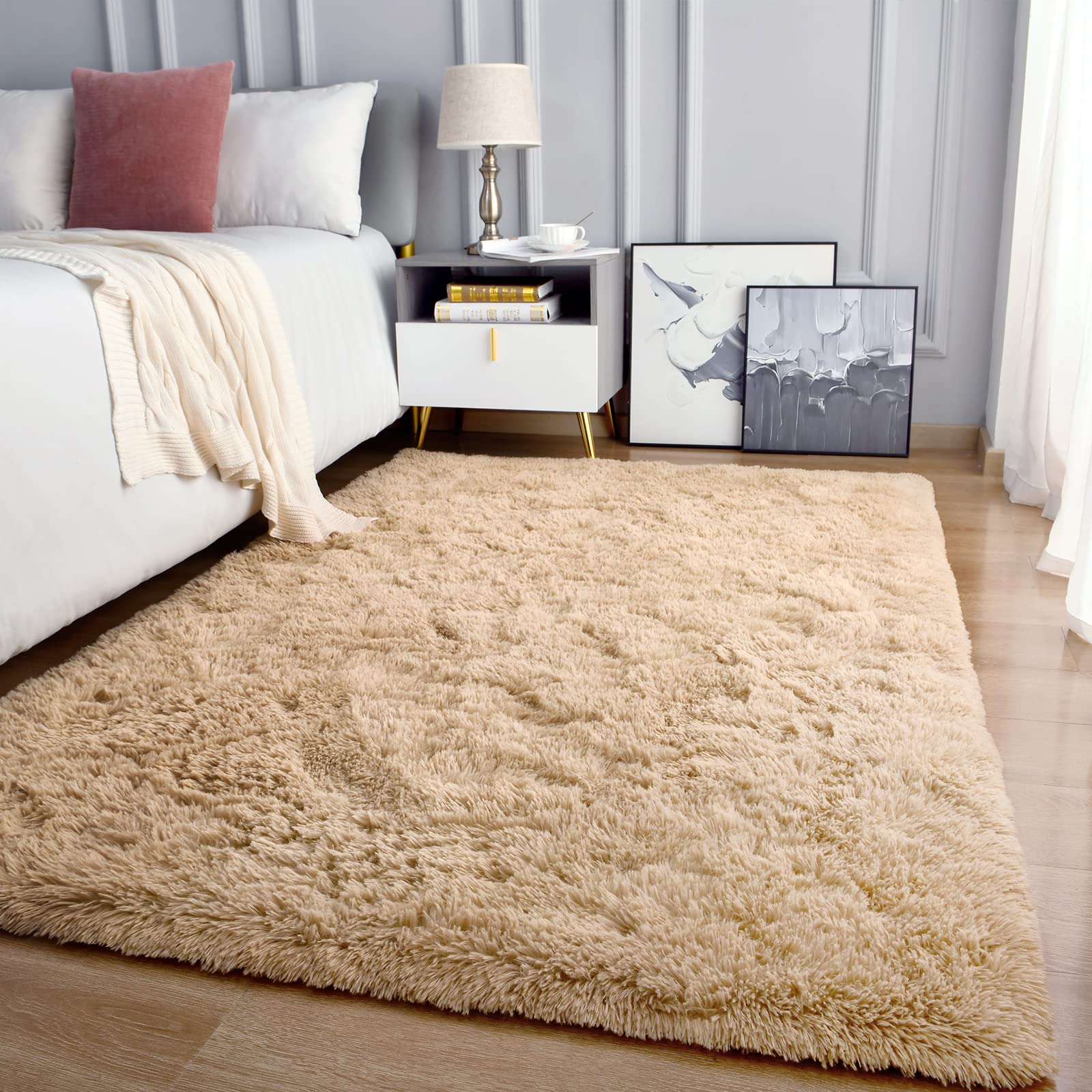 Keeko Area Rugs for Bedroom Living Room, 4x5.3 Fluffy Washable Area Rug Soft Shag Fuzzy Shaggy Carpet Nursery Rug for Dorm Non S