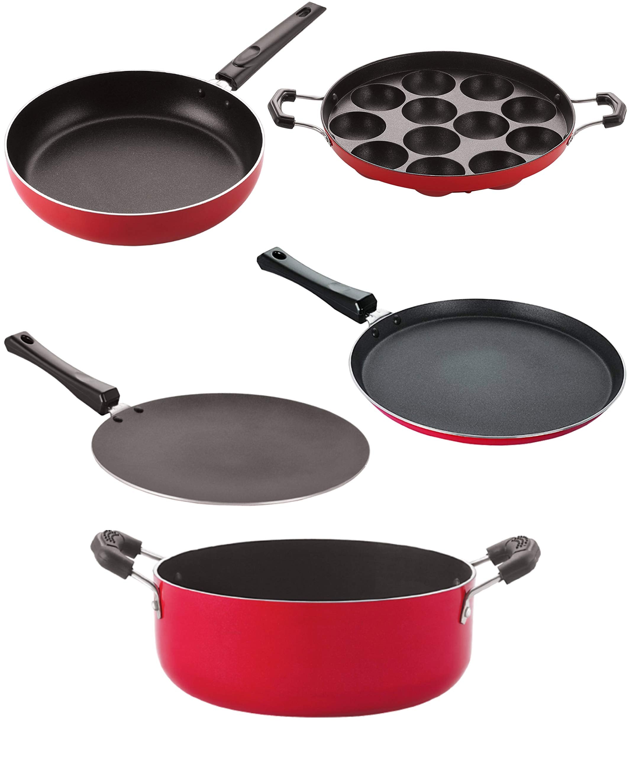 Nirlon Aluminium Nonstick Cooking Set Of 5 Pieces Combo Offers(2.6Mm_Ct_Fp12_Appam_Cass22_Ft12)
