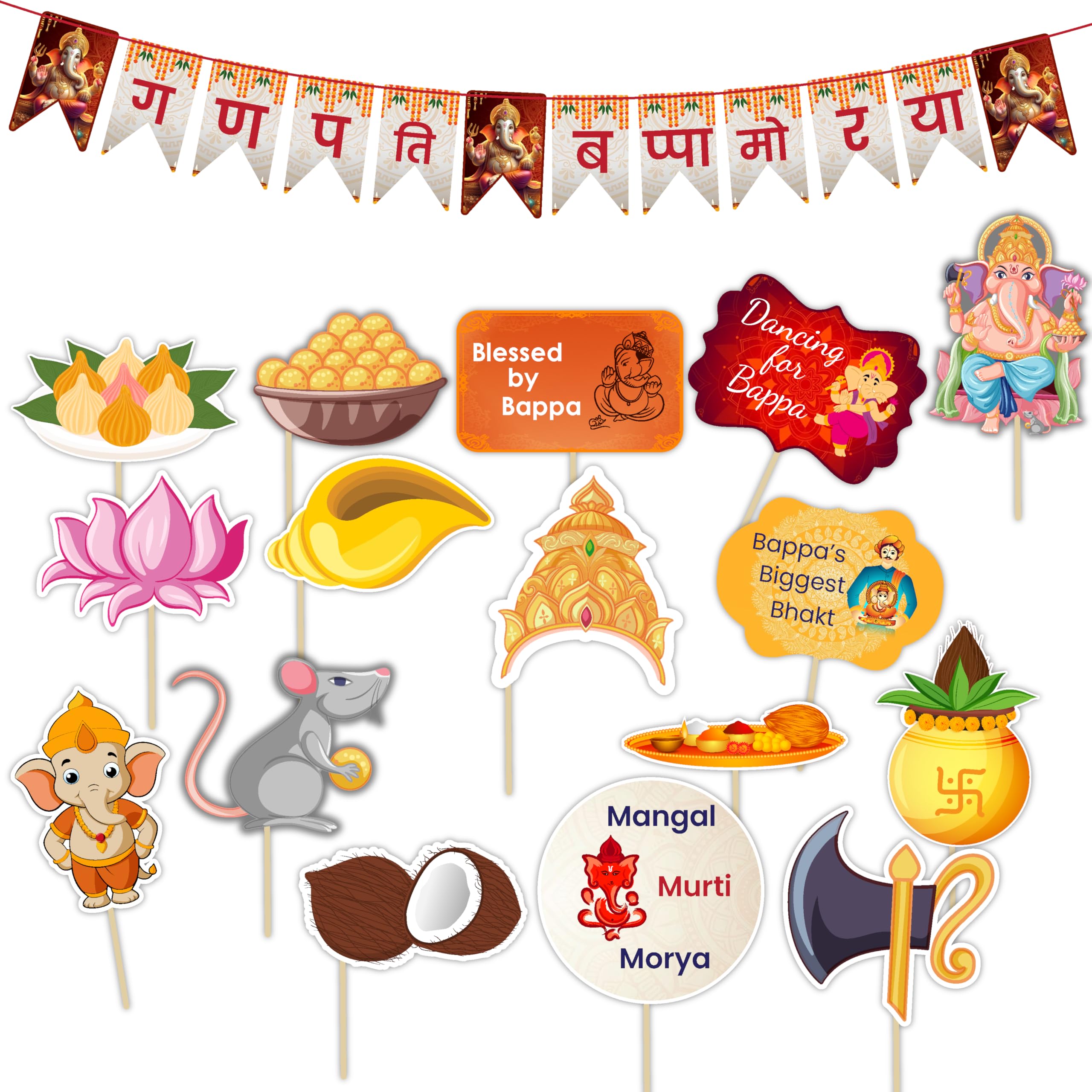woopme Vinayaka Chaturthi Props & Banners for Photoshoot | Ganapati Pooja Decoration Banner & Propz for Home Festivel Selfie Pho