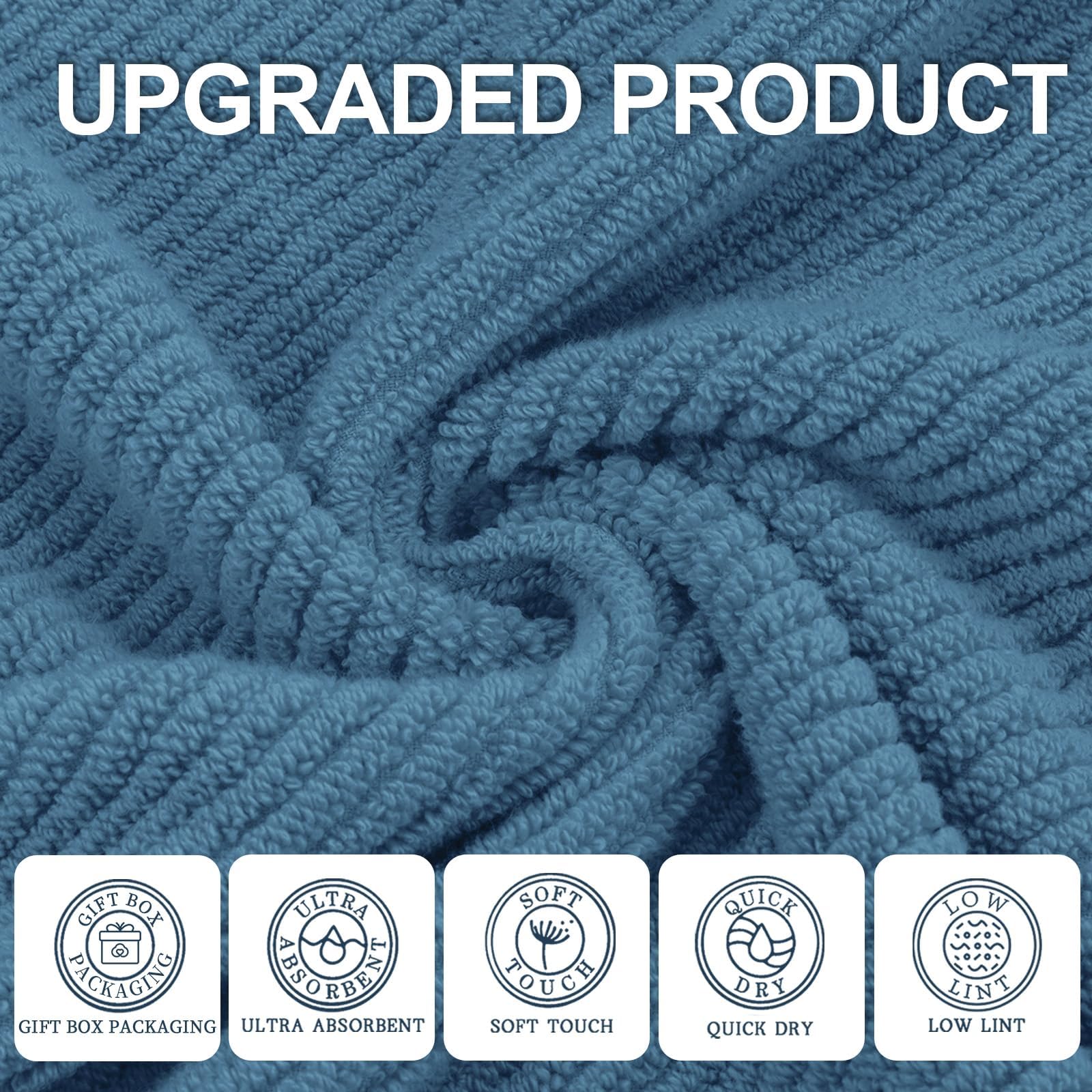 Blue Washcloths 6 Pack, 13''X13'' - 100% Cotton | Lightweight | Thick | Quick Dry | Soft | Absorbent, Wash Cloths For Your Face
