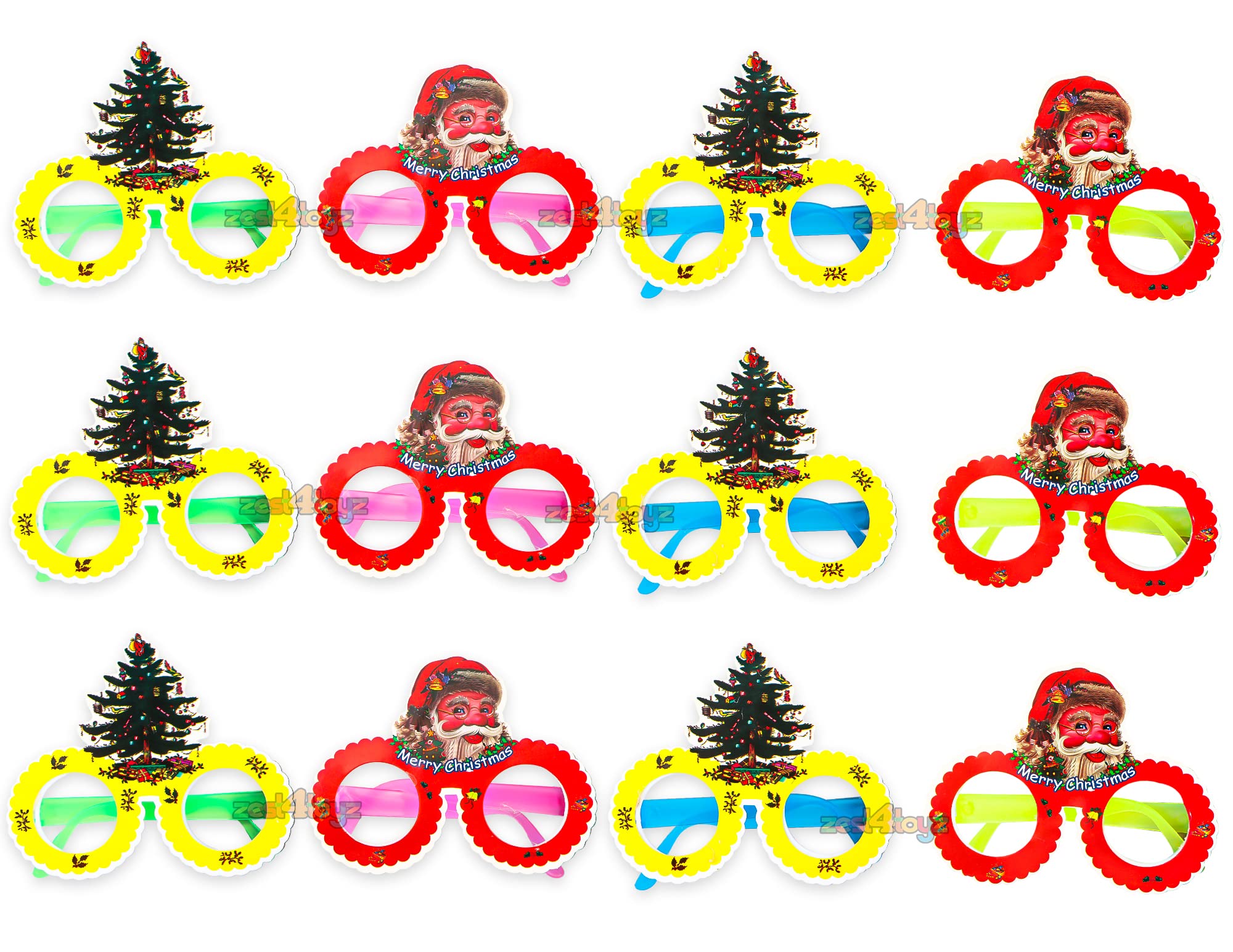 Zest 4 Toyz Christmas Goggles 12 Pieces Party Paper Glasses Frames Santa Costume Eyeglasses for Christmas Holiday Parties Favors
