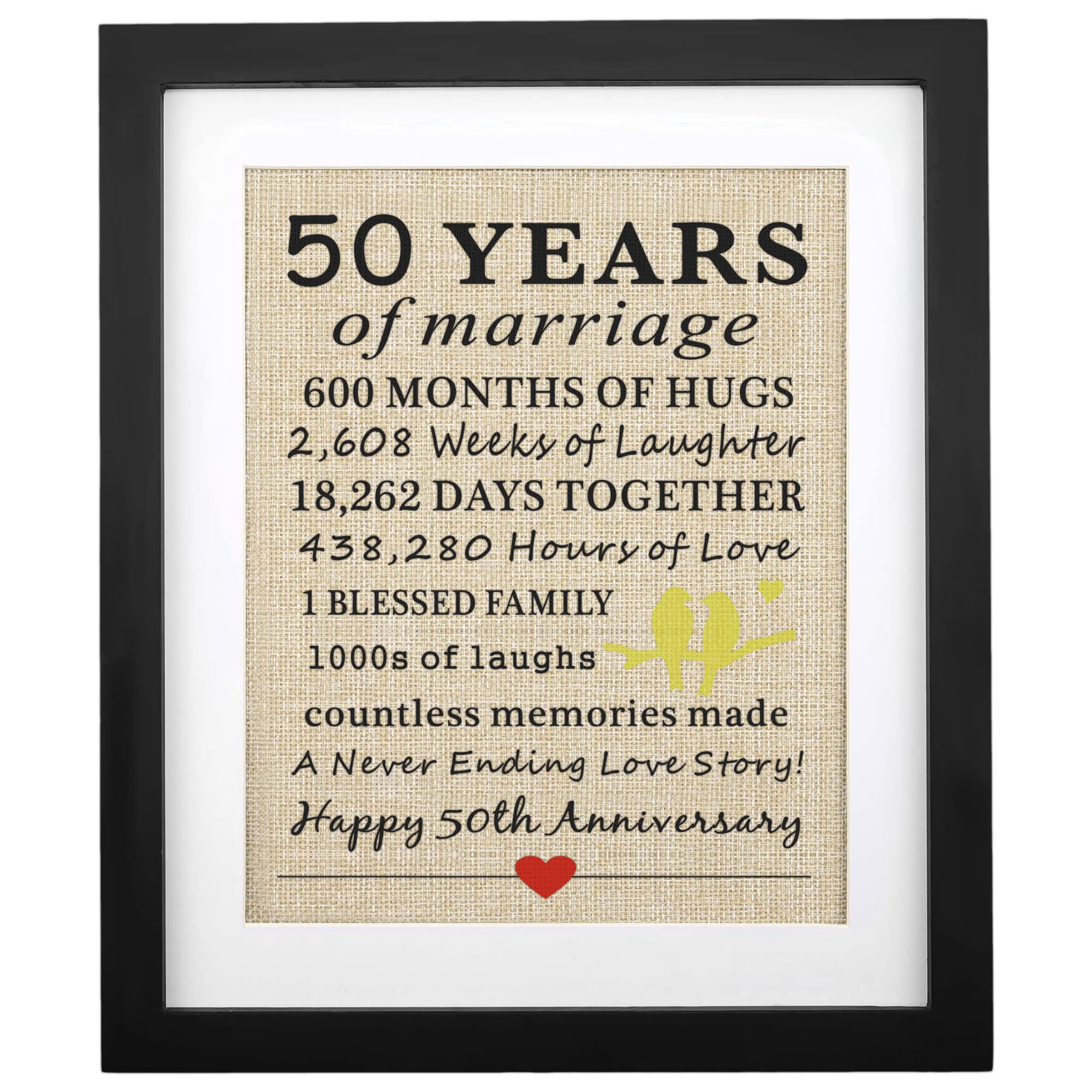 Corfara Framed 50Th Wedding Anniversary Burlap Print, 11'' W X 13'' H, Golden For Couples