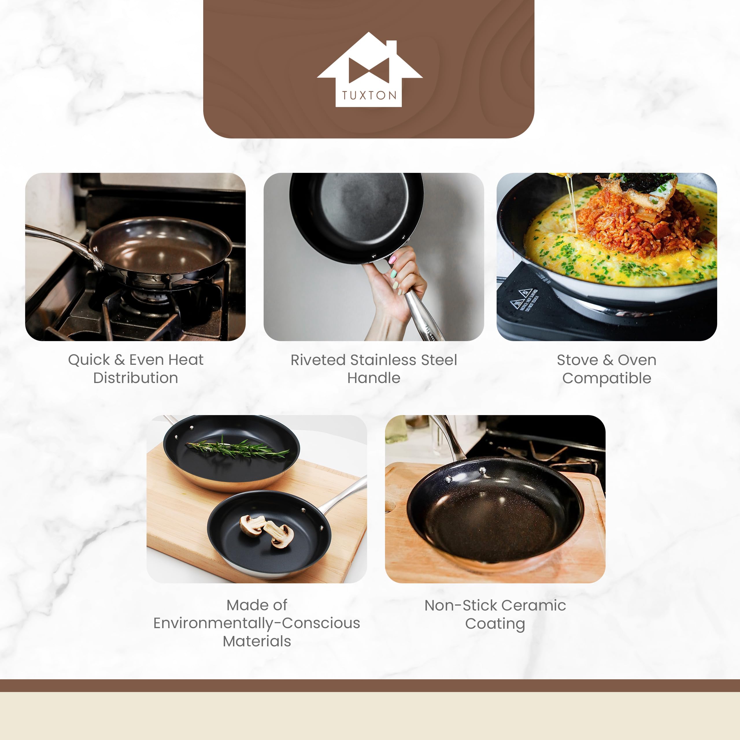 Non Stick Frying Pans - Tuxton Home Concentrix 2-Piece Stainless Steel Pan Set - Stove & Oven Compatible 8-Inch & 11-Inch Cerami