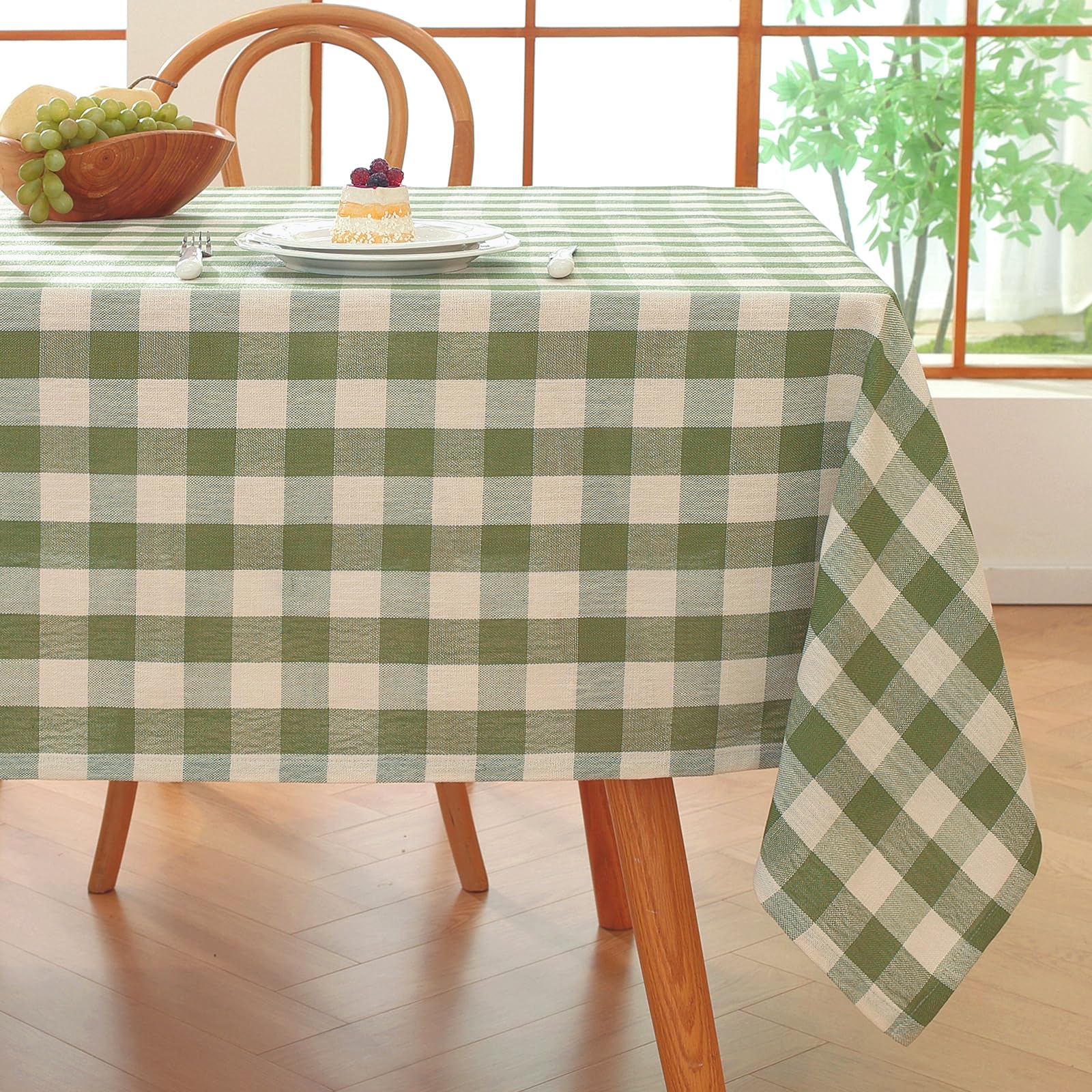 Alsoo Gingham Tablecloth Rectangle Spring Checkered Table Cloth Cotton Linen Fabric Wrinkle Free Washable Buffalo Plaid Table Co