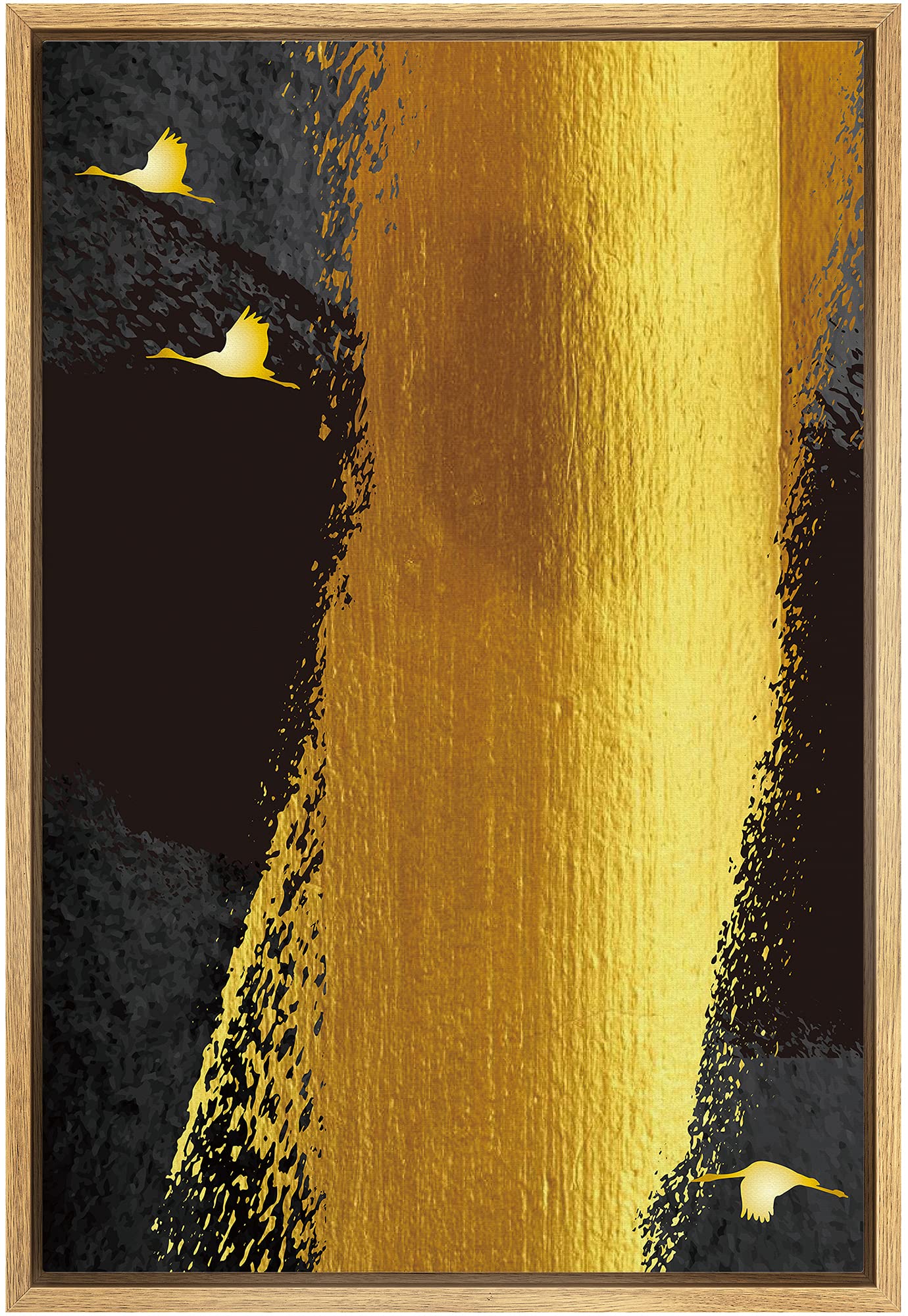 Signford Canvas Print Wall Art Gold Foil Paint Stroke With Geese Abstract Shapes Illustrations Modern Art Alternative Colorful D