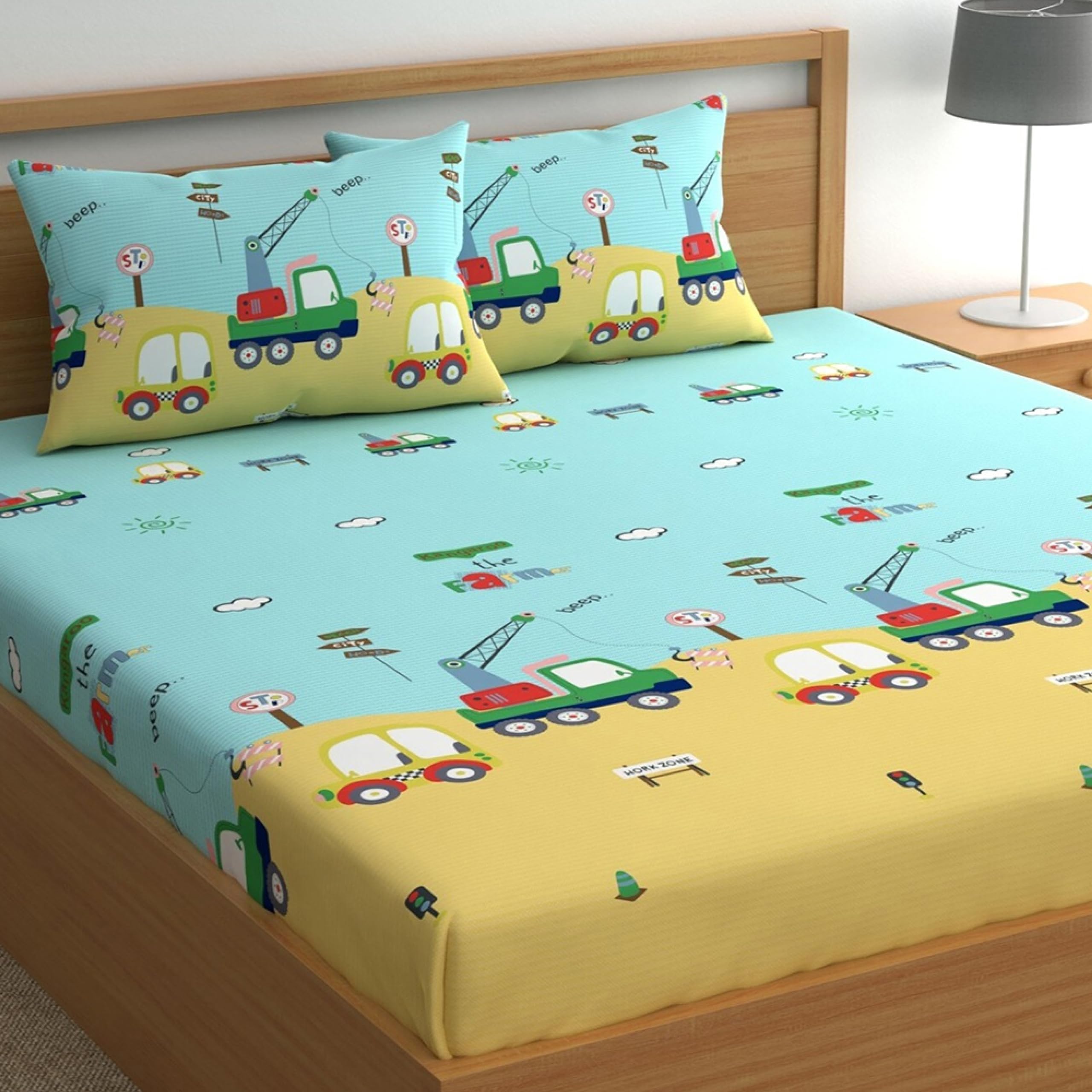 Weave & Dcor Super Soft Super Comfortable Pure Cotton Feel Little Builders Dream 300 TC 78x72 inches Kids King Size All Round El