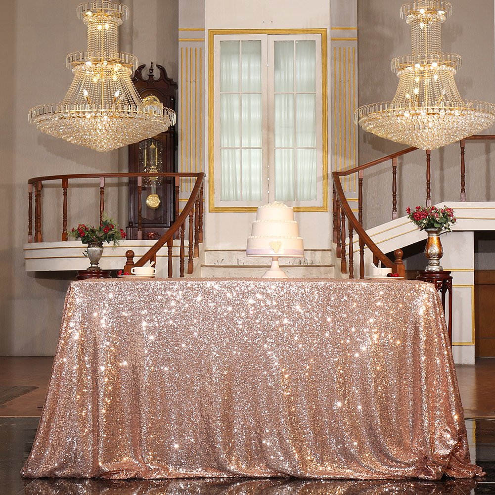 Partydelight Sequin Tablecloth Table Overlay Square 90''X90'' Rose Gold