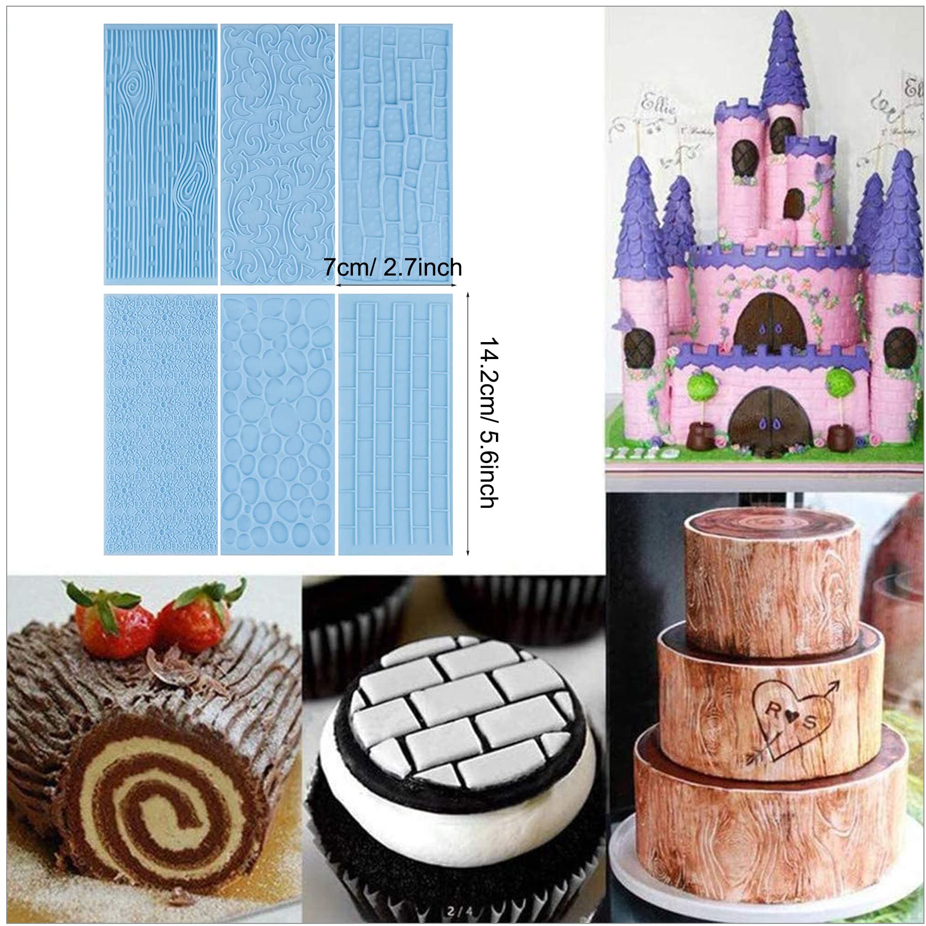 Woohome 23 Pcs Cake Fondant Embossing Mould Fondant Impression Mat, 14 Different Patterns Grid Lace Embossing Mat, Cake Fondant