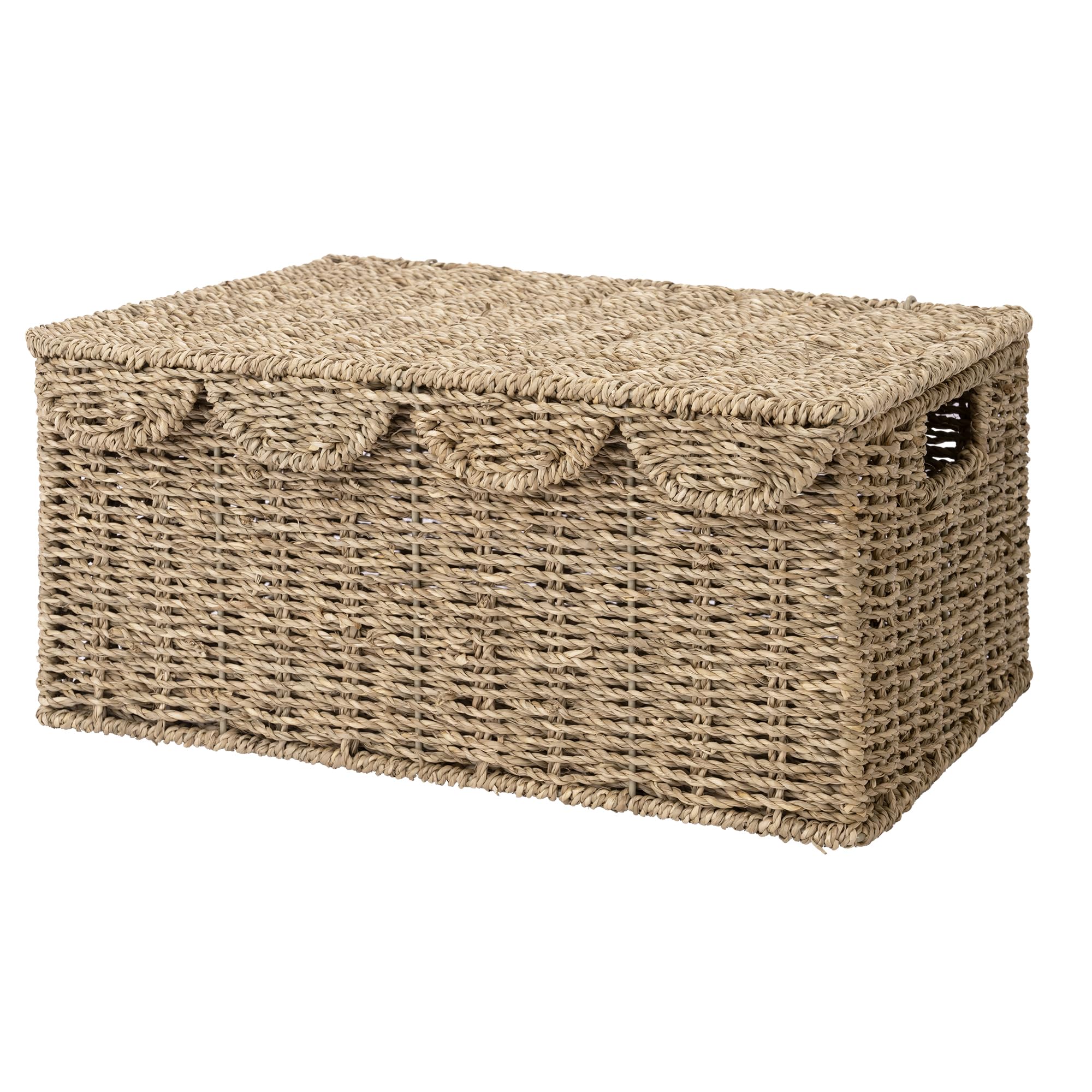 Storageworks Scalloped Edge Wicker Basket With Lid, Wicker Storage Basket With Built-In Handles, Handwoven Basket For D  Cor, Na
