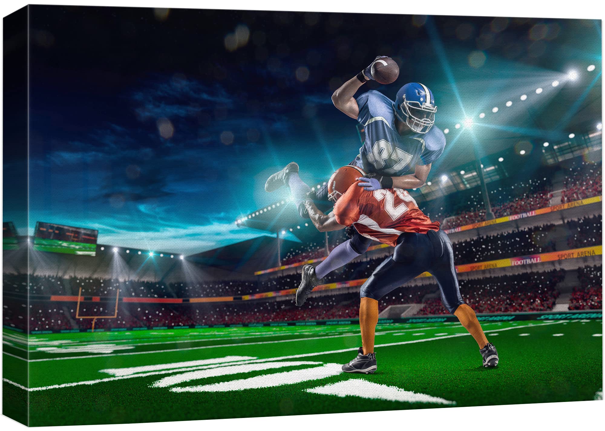 Wall26 Canvas Print Wall Art Football Player Tackle Neon Light Stadium Athletes Sports & Fitness Photography Realism Decorative