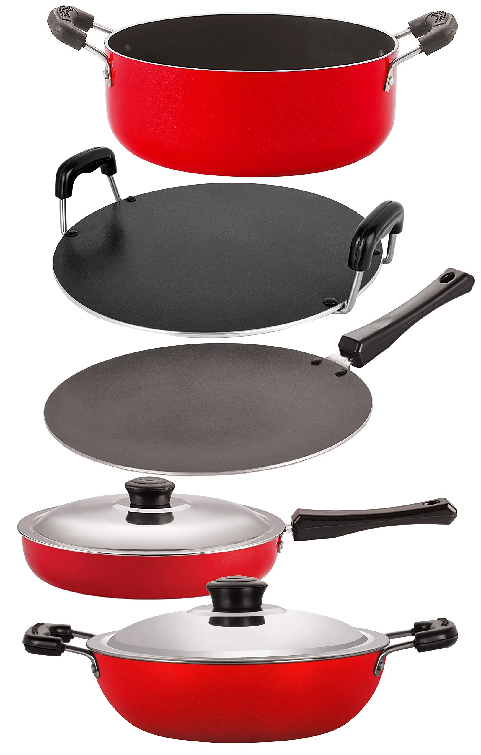 Nirlon NonStick 5 Piece Spiral Bottom Heat Resistance Cookware Combo Item Set