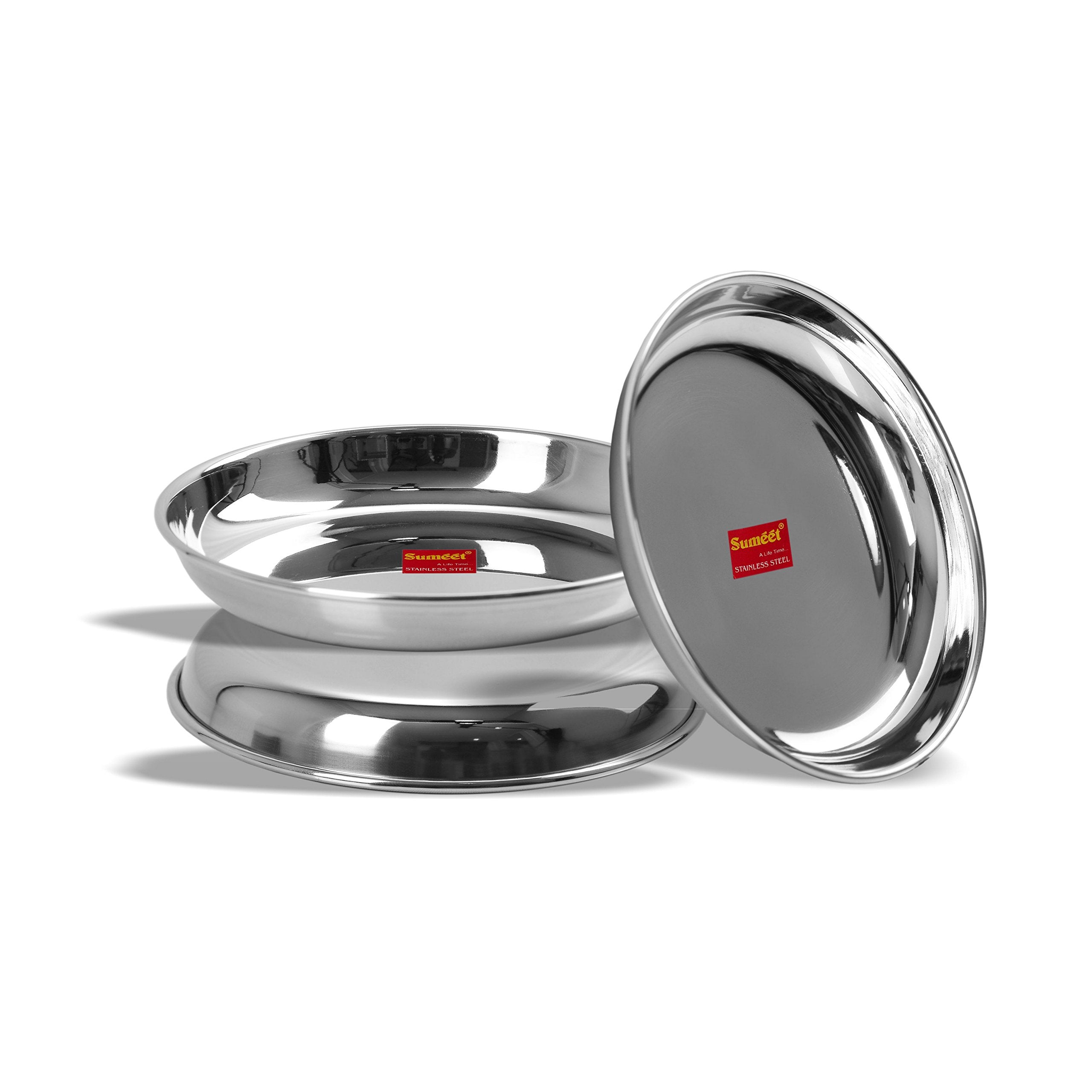 Sumeet Stainless Steel Heavy Gauge Medium Halwa Plates With Mirror Finish 17Cm Dia - Set Of 3Pc