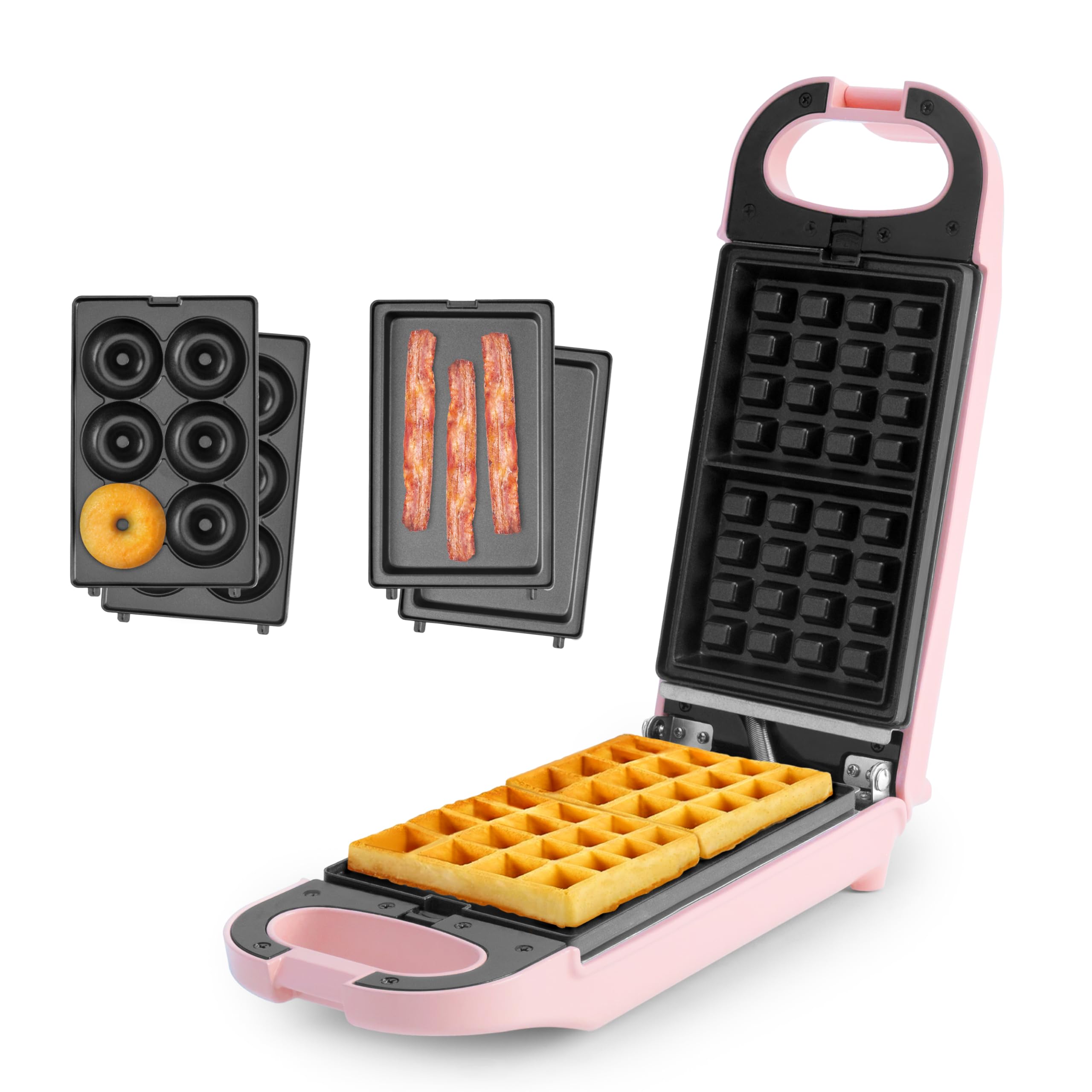 AROMA Swap & Flip Waffle Maker with Removable Plates: 3-in-1 Panini Press, Mini Donut Maker, and Waffle Iron
