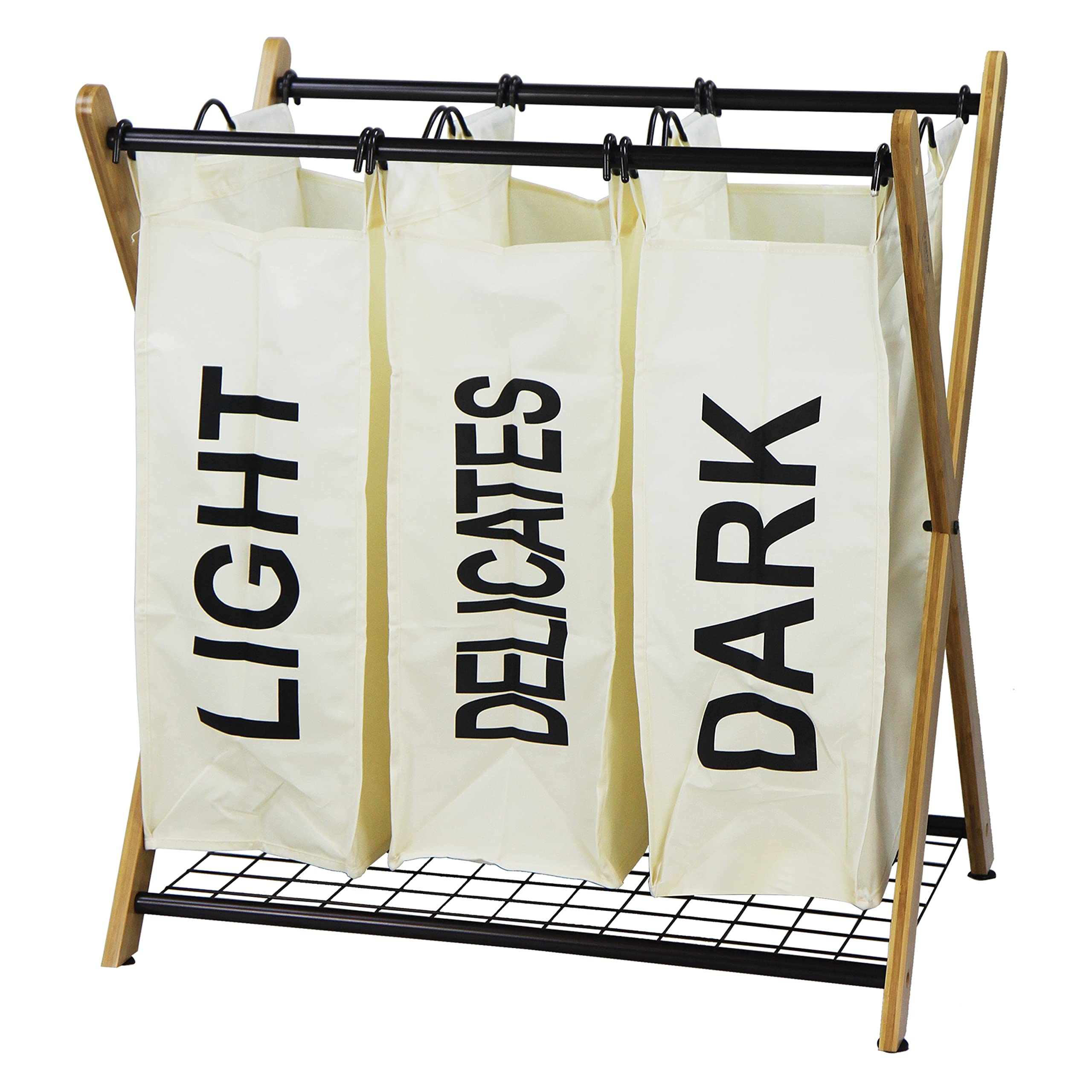 Oceanstar X-Frame Bamboo 3-Bag Laundry Sorter, White(D0102Hhgpy2.)