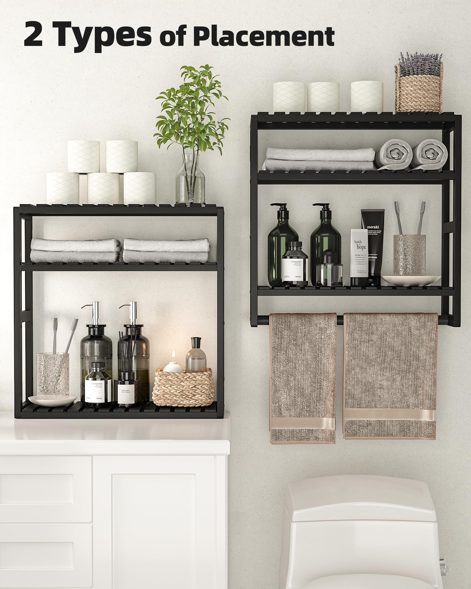 Galood Over The Toilet Storage Space Saver Bathroom Shelves with Towel Racks for Wall, 3 Tier Bamboo Toilet Paper Storage Corner