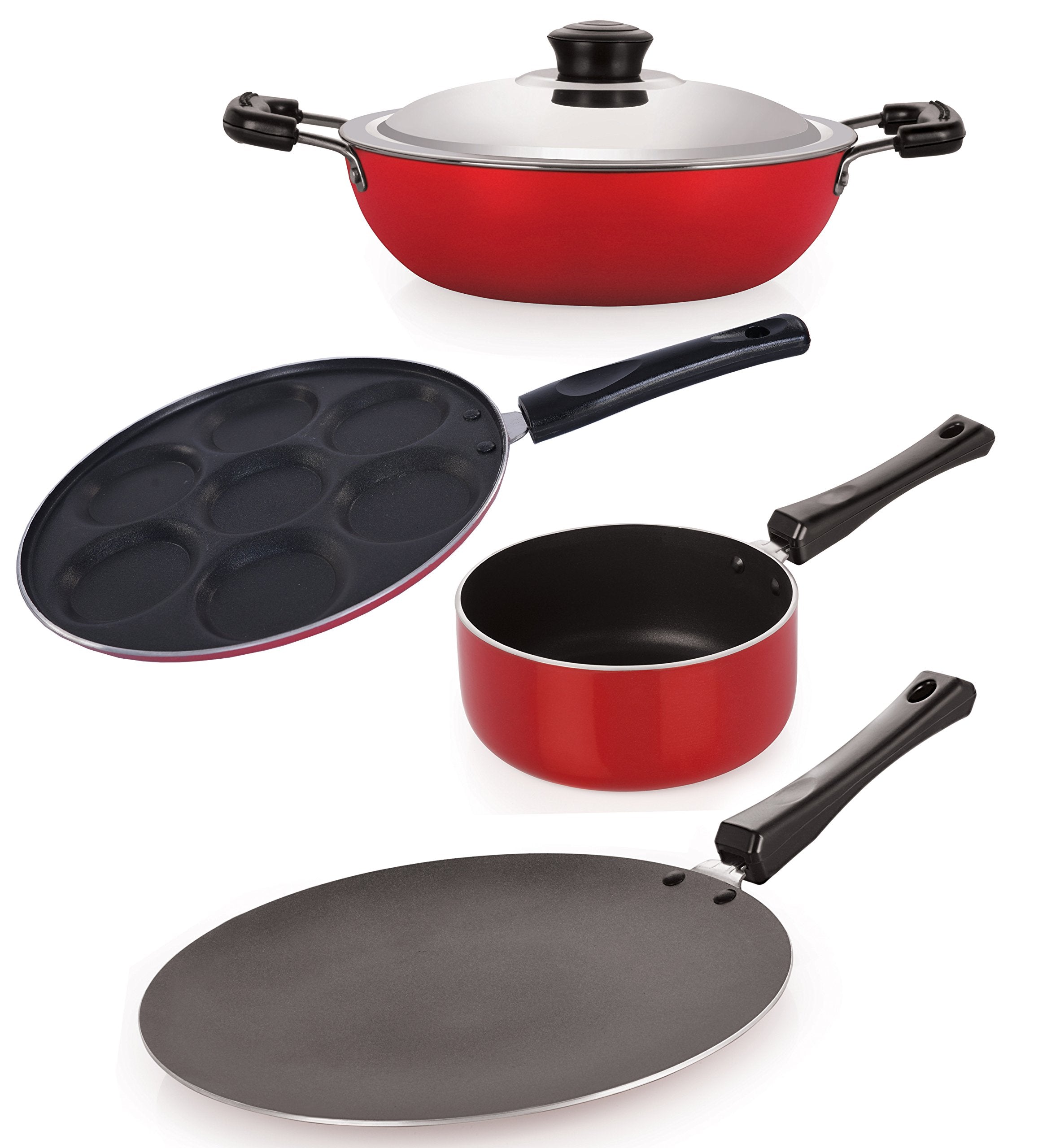 Nirlon Kitchenware Nonstick Cookware Set, With Stainless Steel Lid Export Quality Gift Set