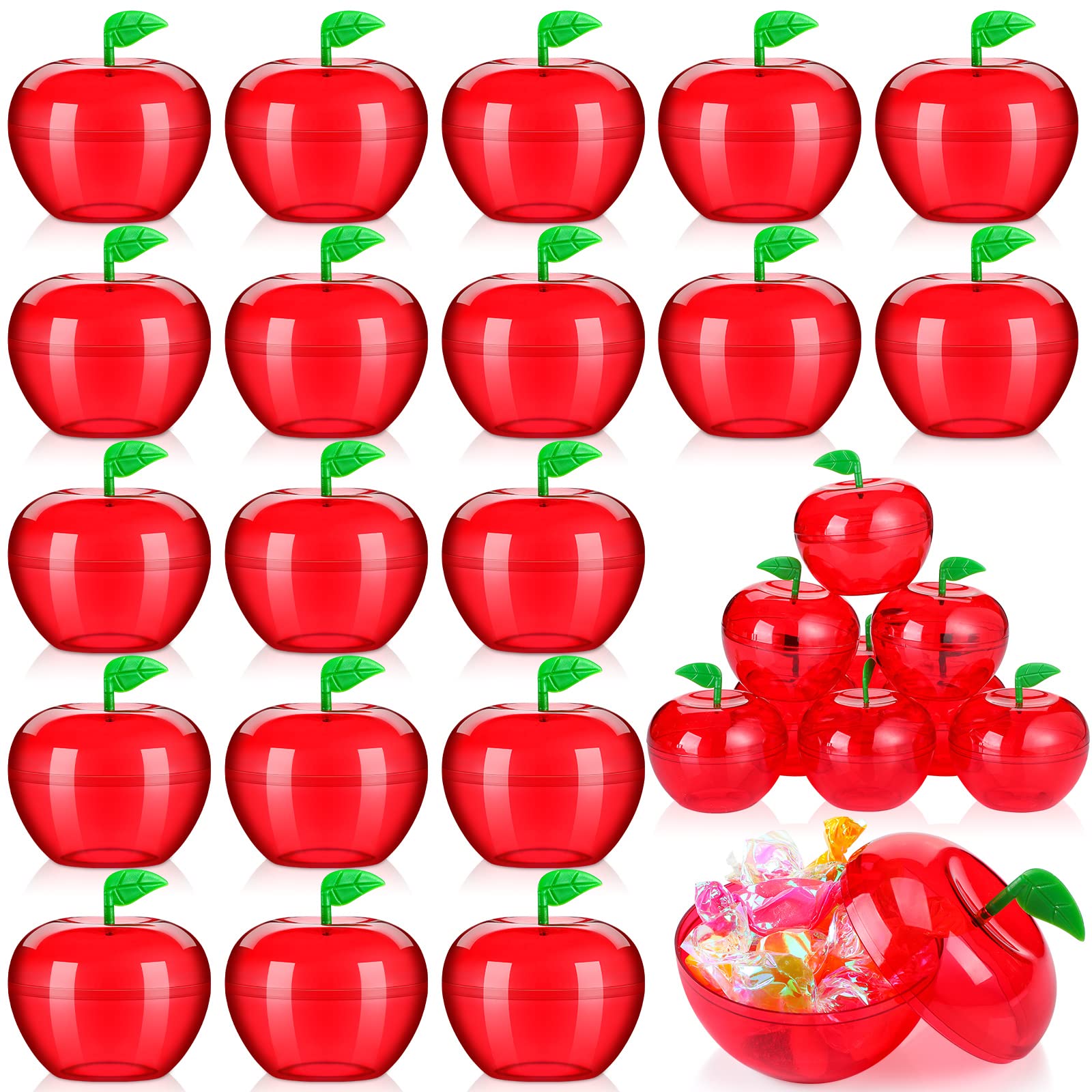 Lallisa 10 Pcs Plastic Apple Container Back to School Party Favor Teacher Gifts Plastic Apple Shaped Candy Jar Box Student Gift 