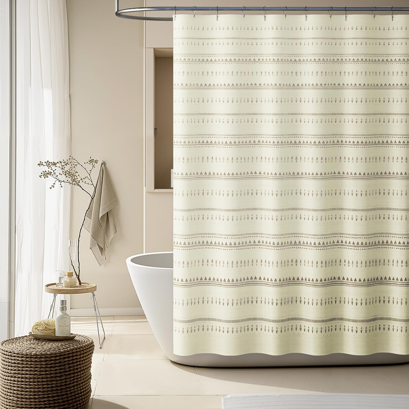 jinchan Boho Farmhouse Taupe Shower Curtain White Geometric Striped Shower Curtains for Bathroom Waterproof Fabric Bohemian Rust