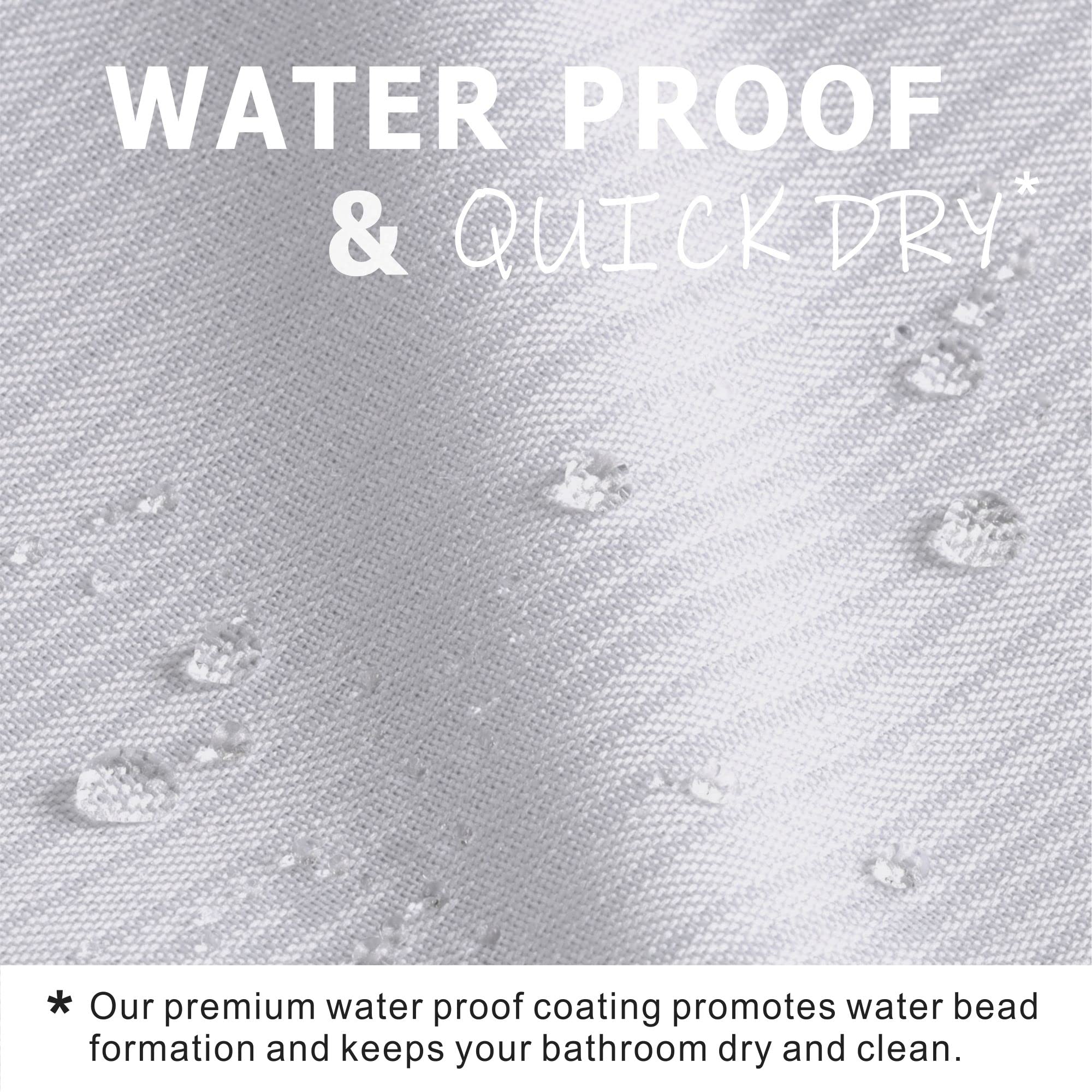 Popkozzi White Fabric Shower Curtain: Linen Textured Water Repellent Washable Light-Weight Polyester Shower Curtains For Bathroo