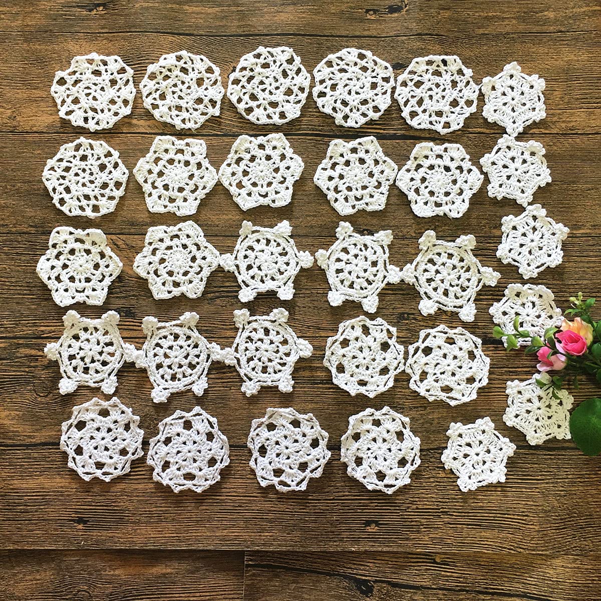 Mindplus Set Of 30 Small Hand Crochet Doilies Cotton Crocheted Lace Doilies Crochet Snowflakes Christmas Ornaments Doilies 2.5-3