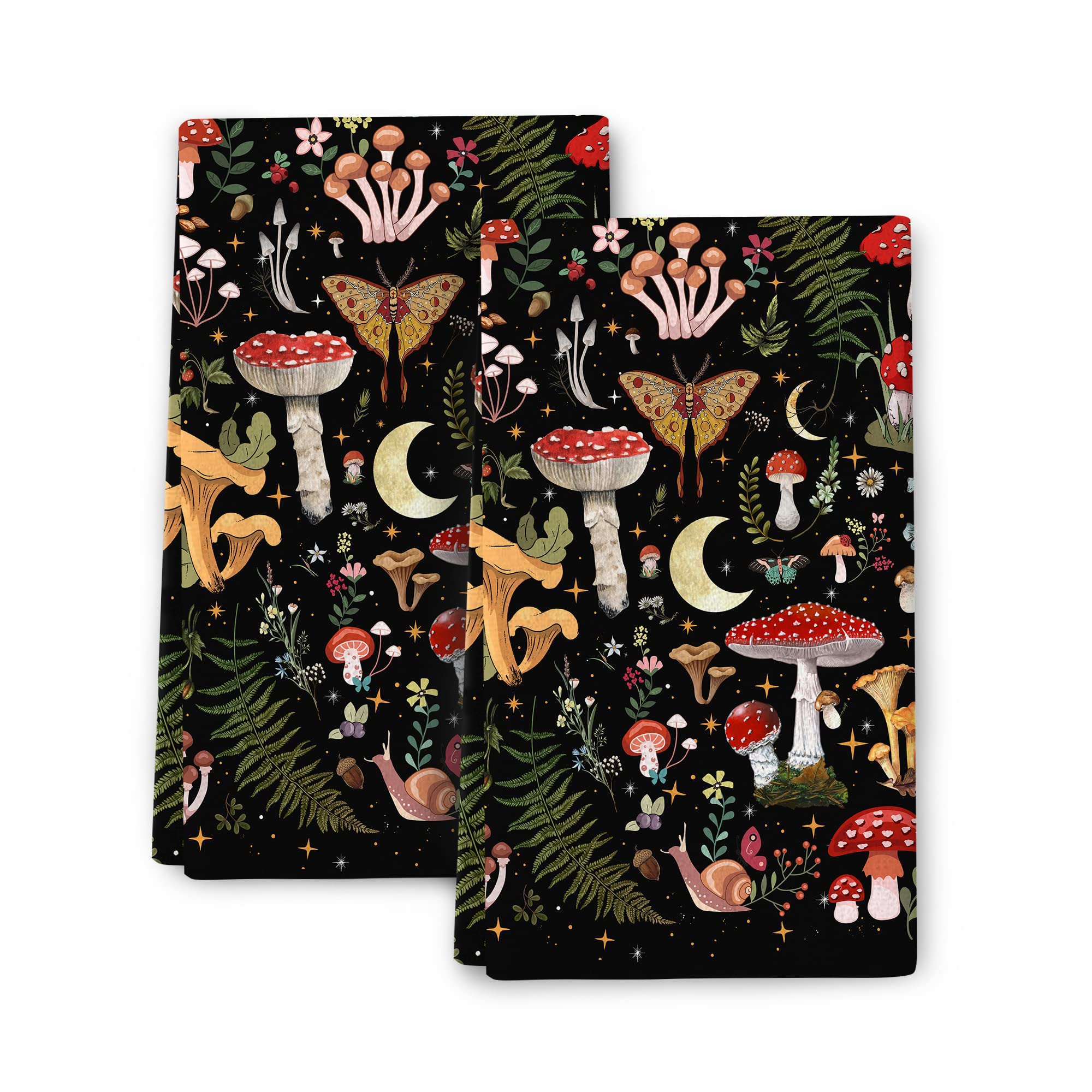 Bapcoku Kitchen Towels Decorative Set Absorbent Dish Towels For Kitchen Farmhouse Home Decor (Mushroom Moth, 16X24 Inch)