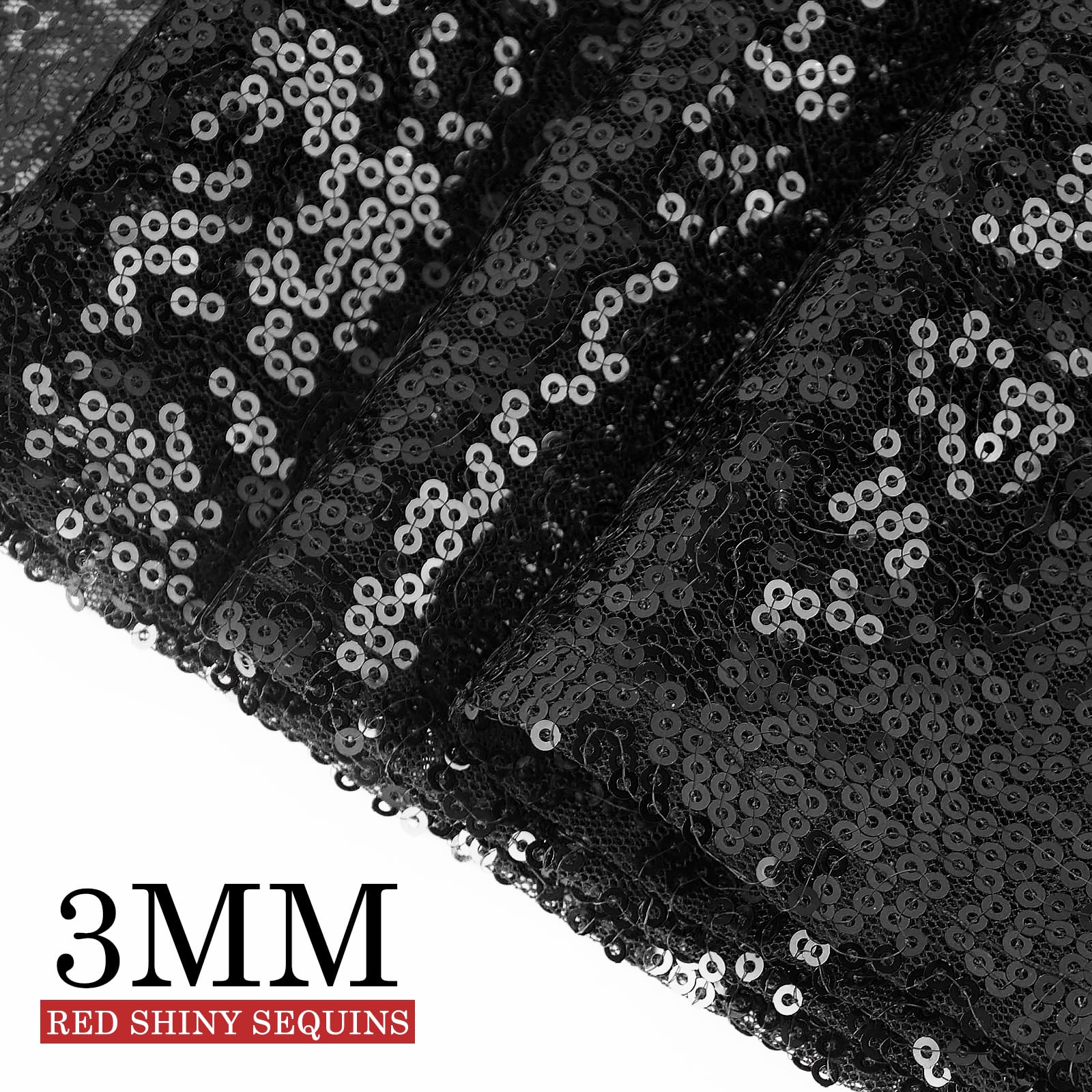 Tiosggd Black Sequin Table Runners 12''X108'', 2 Packs Glitter Table Cloth Party Suppliers For Halloween Decorations Bridal Baby