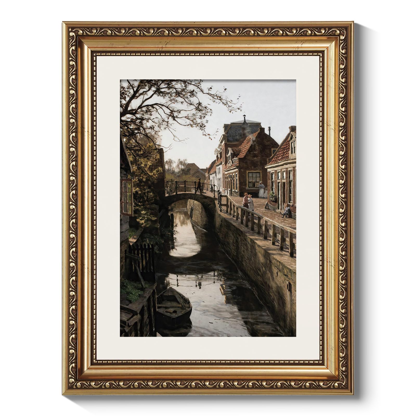 Arpeotcy Vintage Gold Framed Wall Art, Enkhuizen Dutch Town