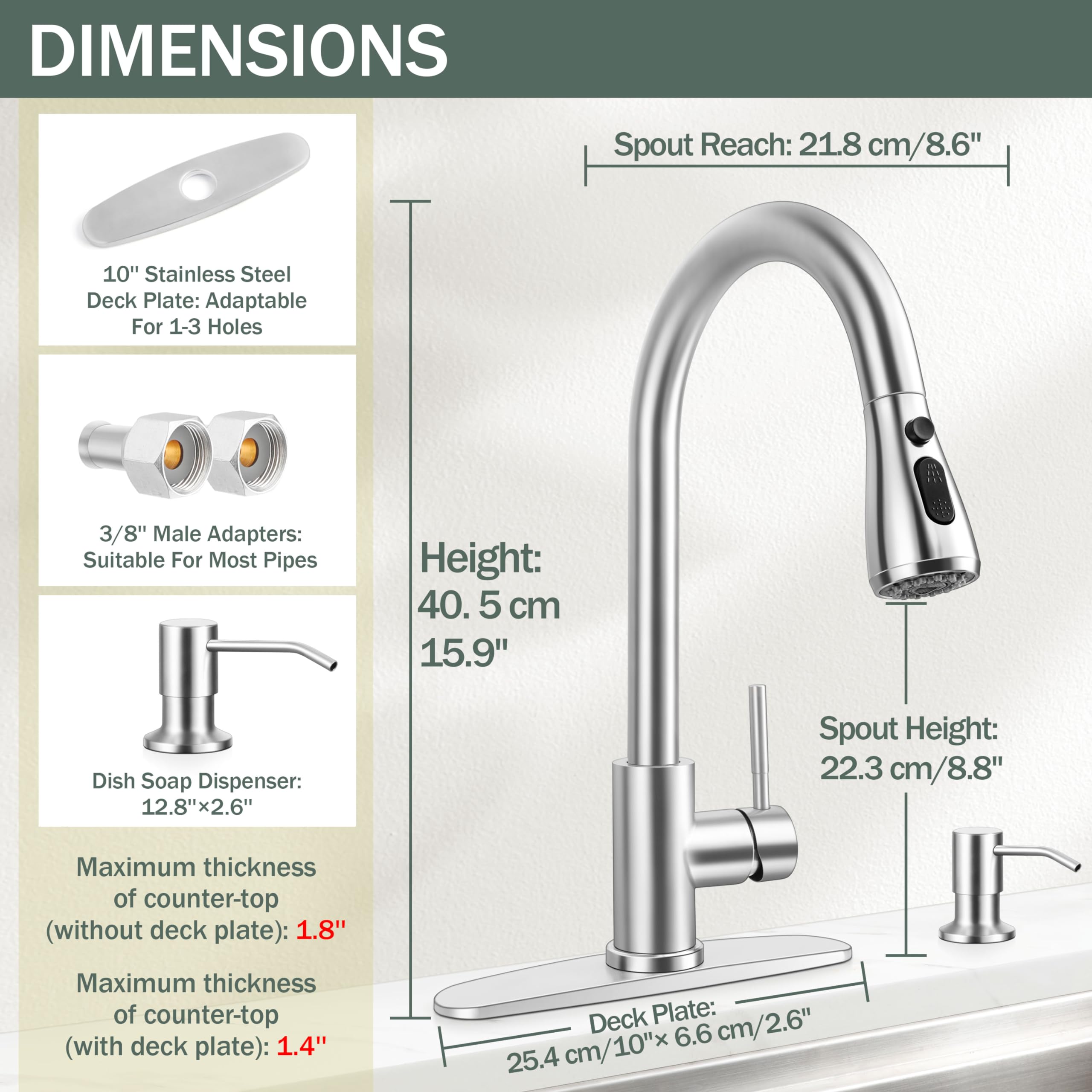 Herogo Brushed Nickel Kitchen Sink Faucet Set With Pull Down Sprayer And Soap Dispenser, Stainless Steel Rv Outdoor Kitchen Fauc