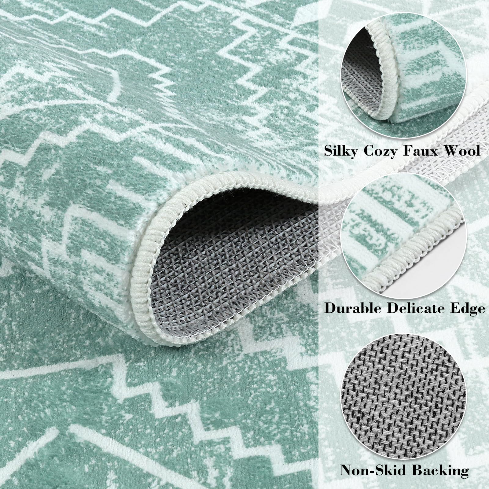 Wonnitar Moroccan Kitchen Runner Rug Washable Non-Slip, 2'6x10' Mint Green Hallway Rugs, Boho Long Runner Rug for Entryway, Low