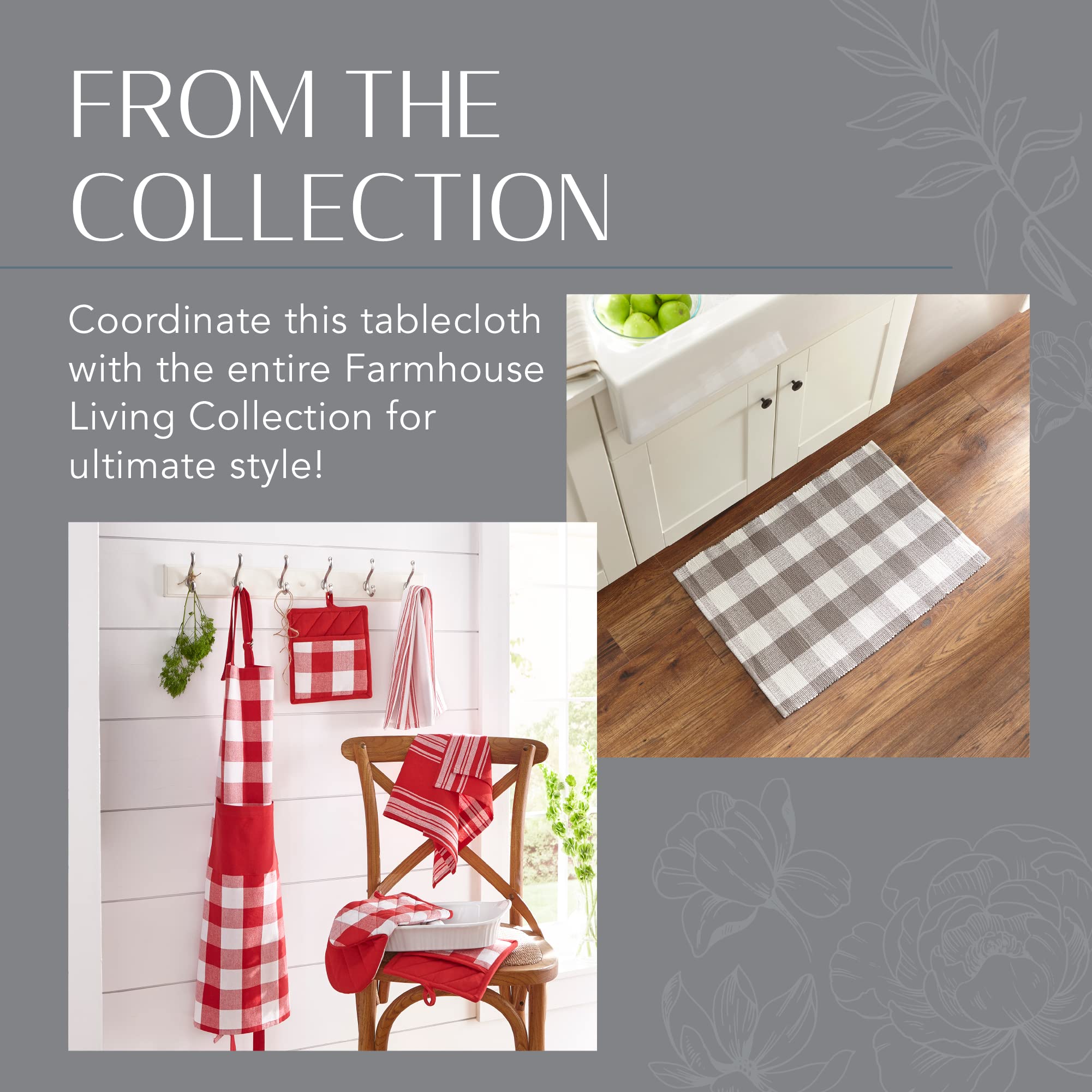 Elrene Home Fashions Farmhouse Living Buffalo Check Tablecloth, 60'' X 120'', Red/White