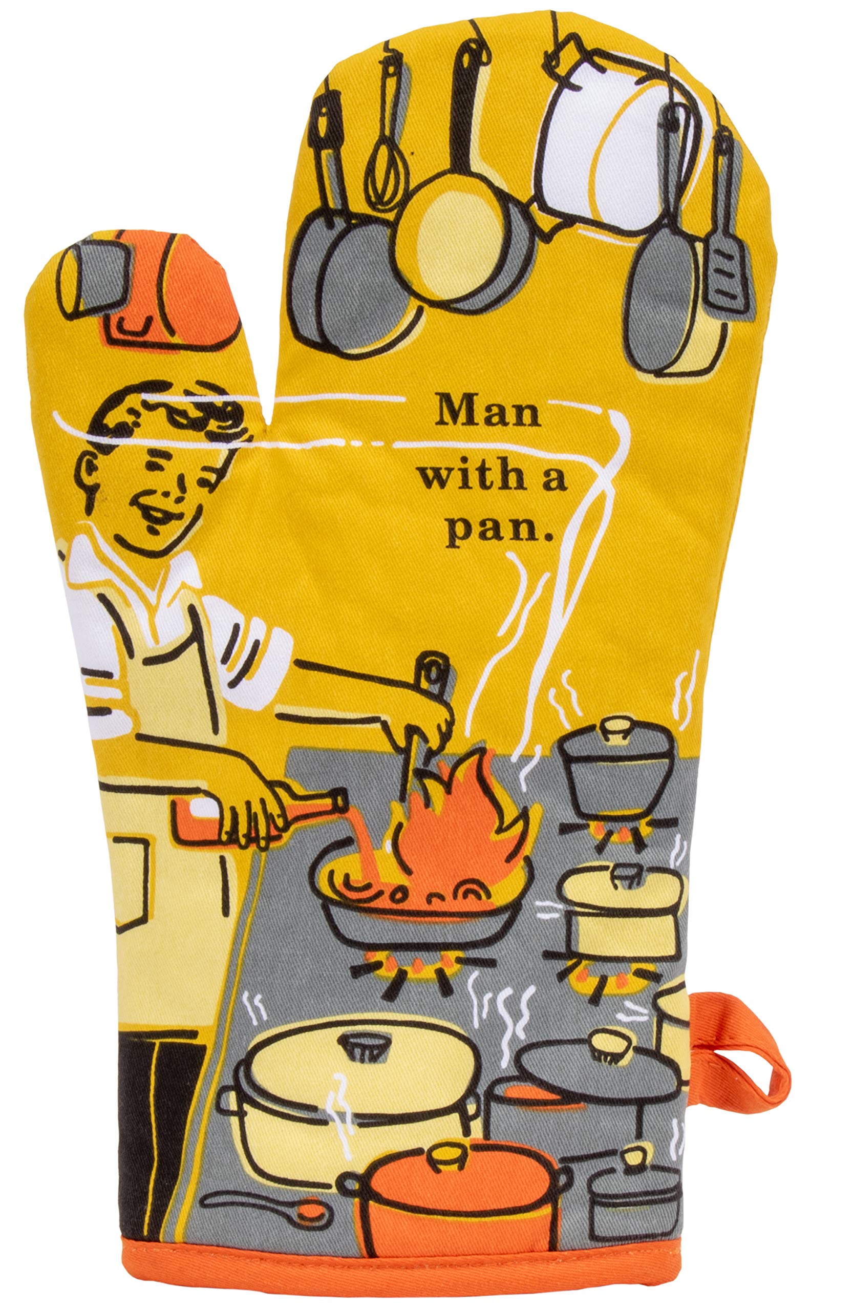 Blue Q Oven Mitt, Man With A Pan. Super-Insulated Quilting, Natural-Fitting Shape, 100% Cotton