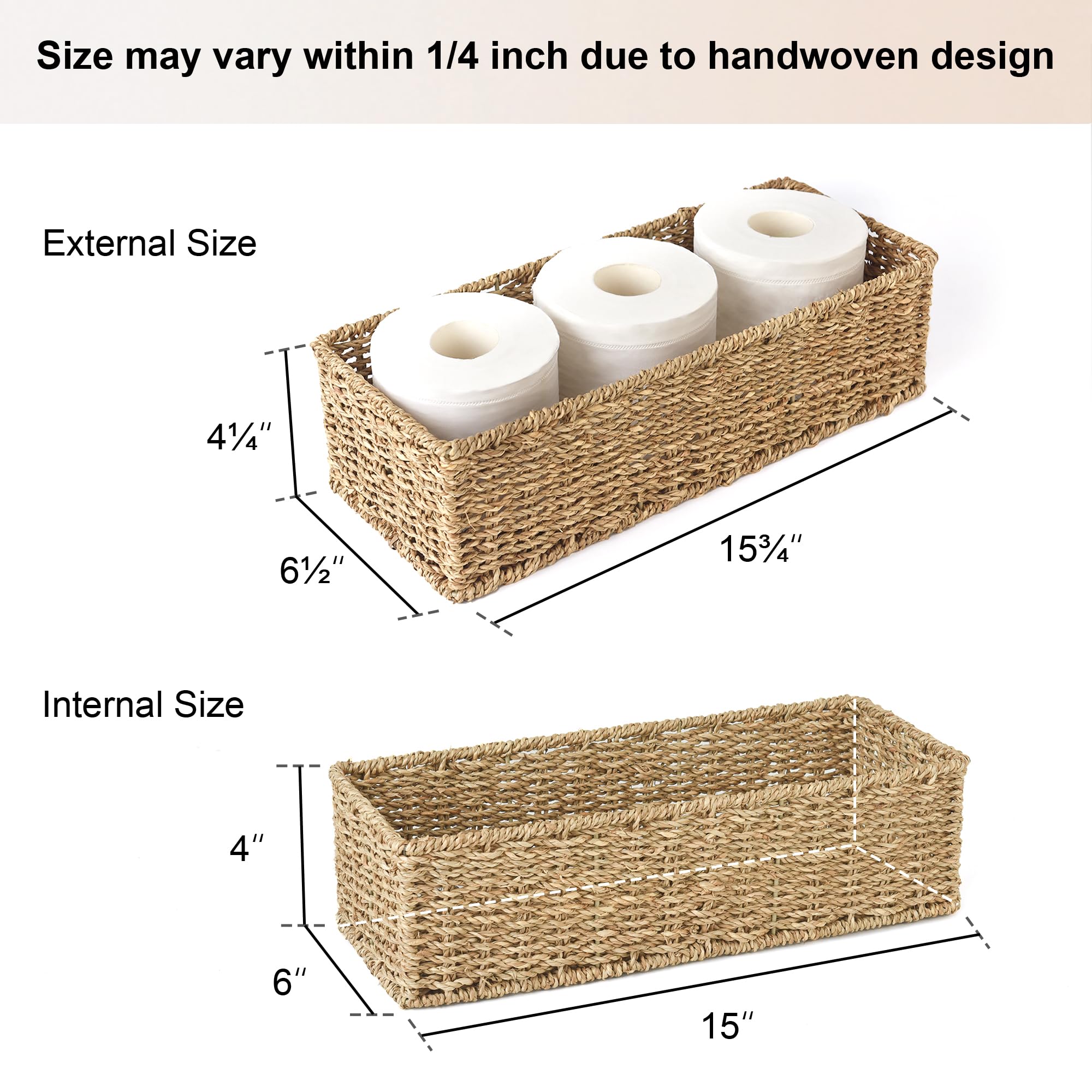 StorageWorks Toilet Paper Basket  Seagrass Wicker Storage Basket for Toilet Tank Topper For Bathroom 2 Pack