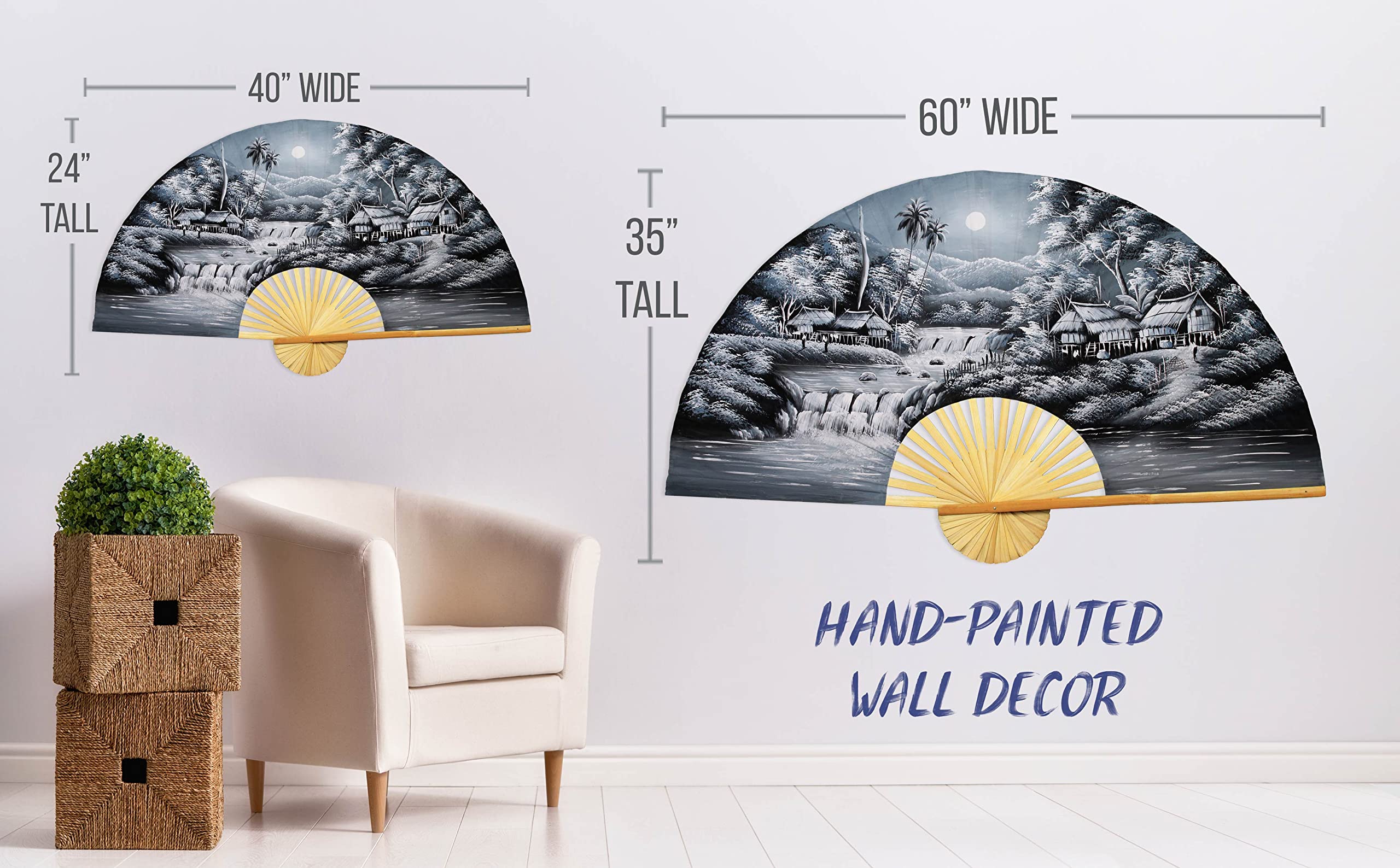 Tranquility Folding Wall Fan Hand-painted Wall Decor Art (60 inch wide)