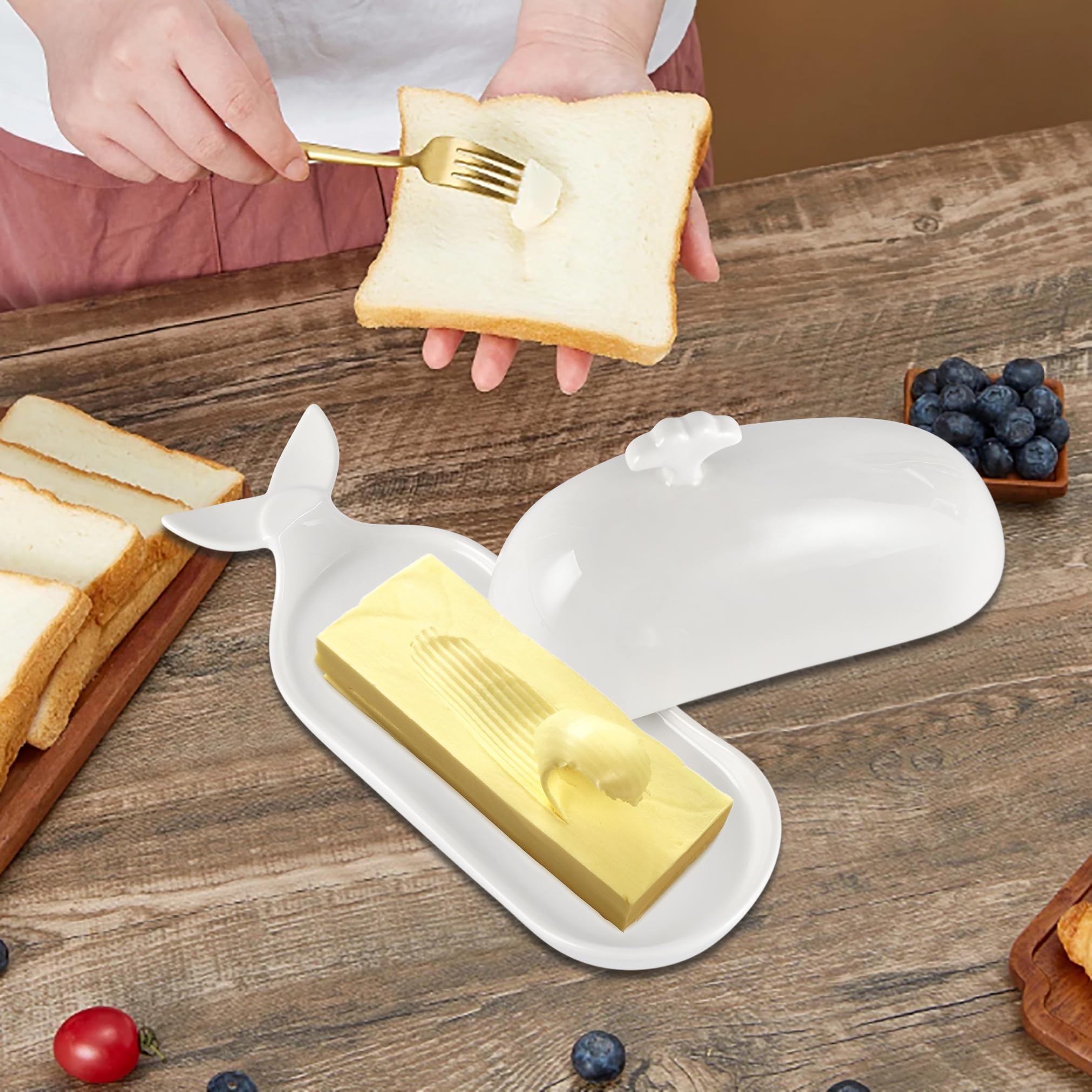 White Ceramic Butter Dish With Cover, Fit Both Western Stubbies And Elgin Butter Sizes Alike, Ideal To Savour Relaxed Meal With