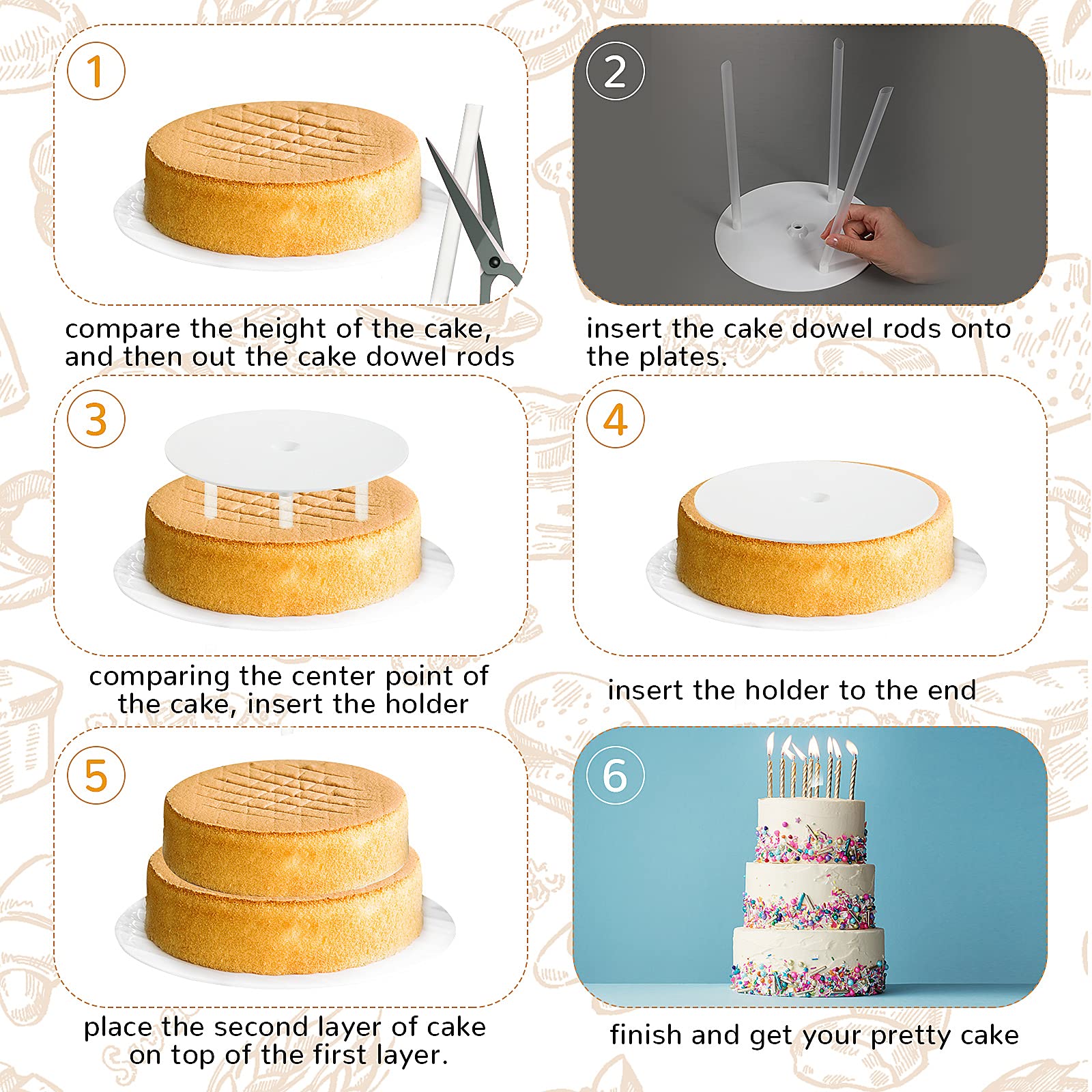 Honeydak 15 Pieces Cake Separator Plates Stands Set Include 3 Pcs Cake Separator Plates 6, 8, 10 Inch Cakes 12 Pcs Plastic Cake