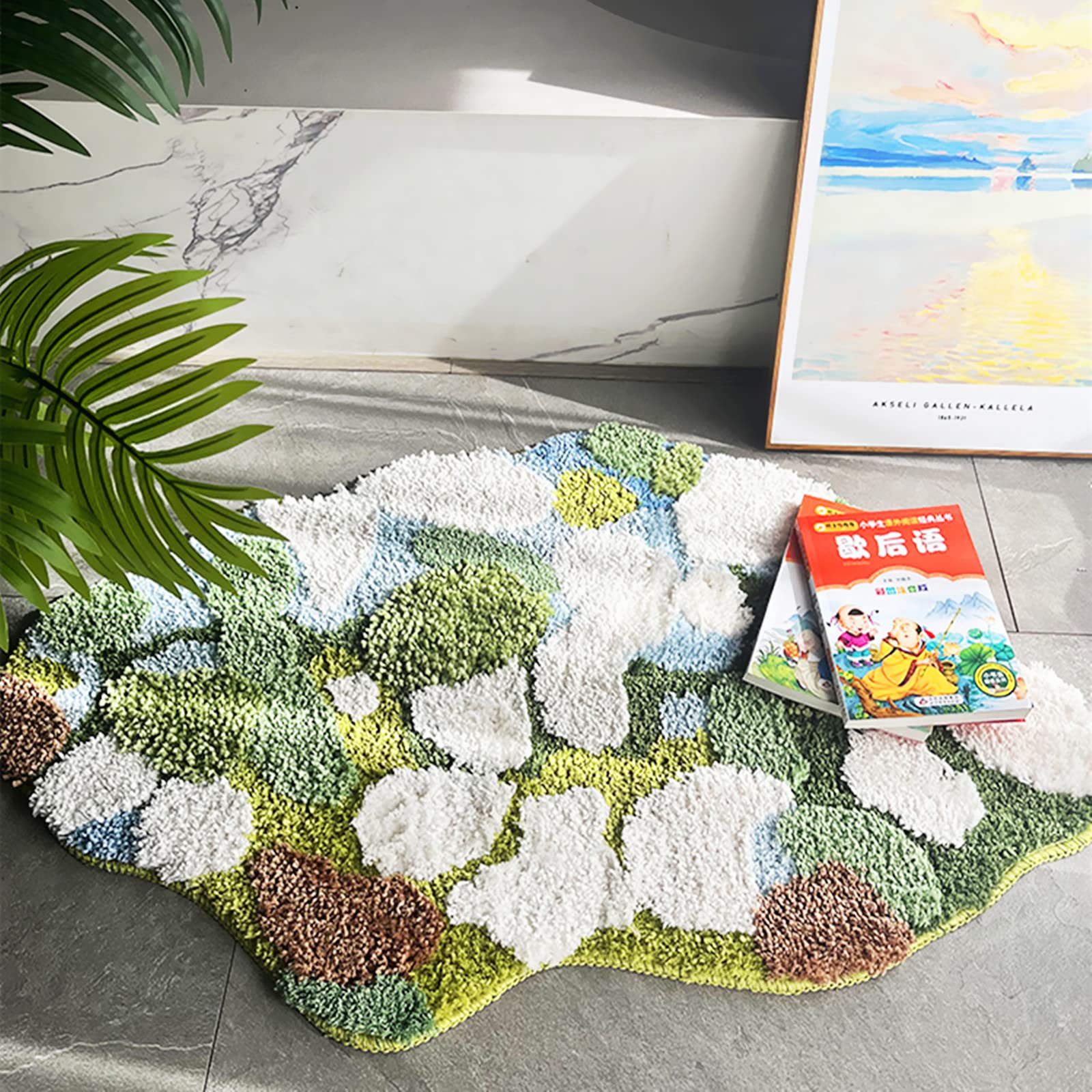 Ukeler Moss Rug For Bathroom 3D Shag Rug For Kids Bedroom Non Slip Bath Mat Washable Absorbent Shower Bathtub Mat 35.4''X23.6''