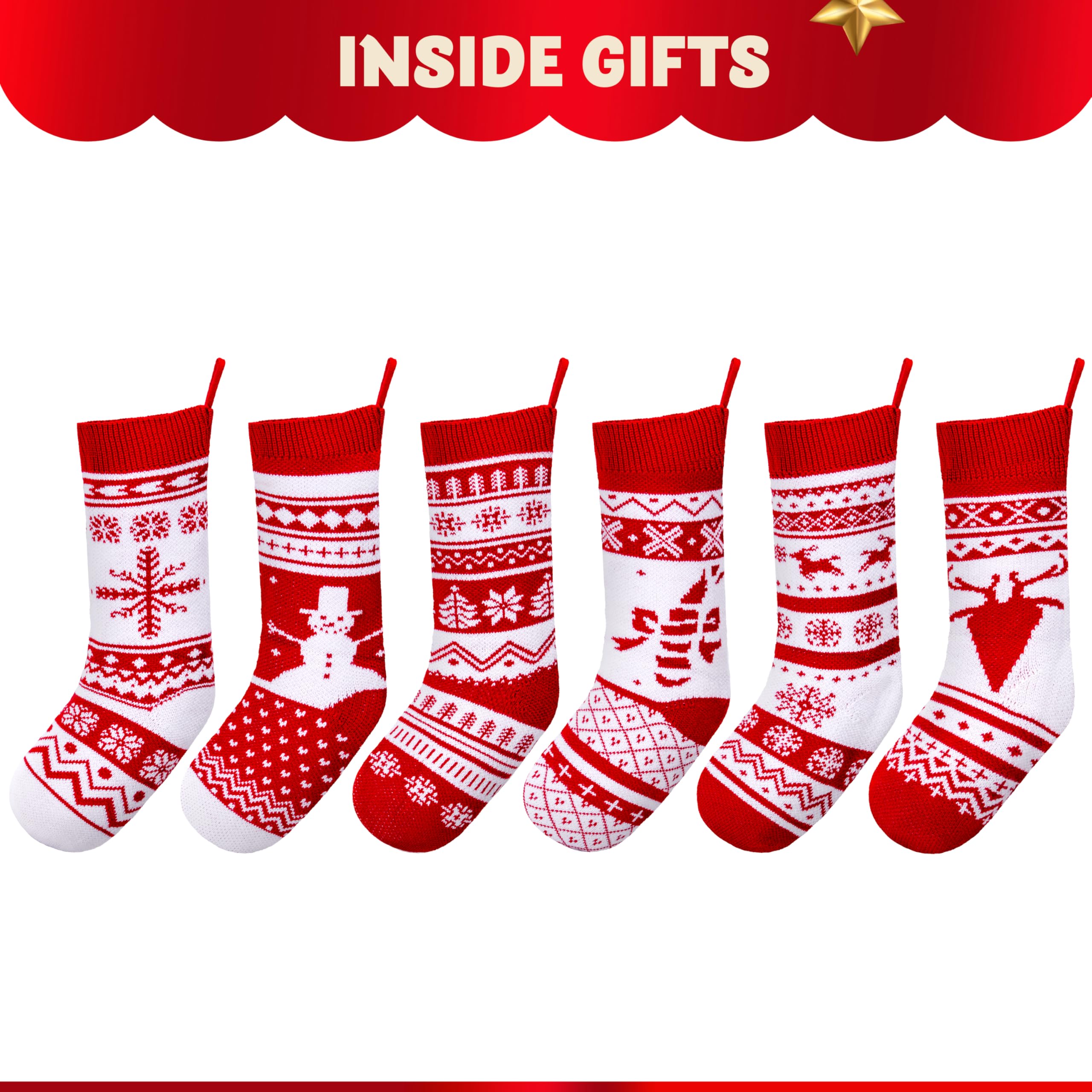 JOYIN 6 Pack 18 Christmas Knit Stockings, Large Rustic Yarn Xmas Stockings Bulk, Cable Knit Xmas Stockings with Snowflake Snowma