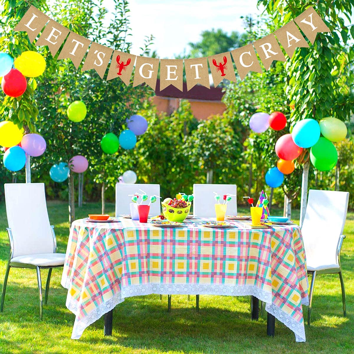 Pudodo Jute Burlap Crawfish Let'S Get Cray Banner Rustic Summer Lobster Party Decoration