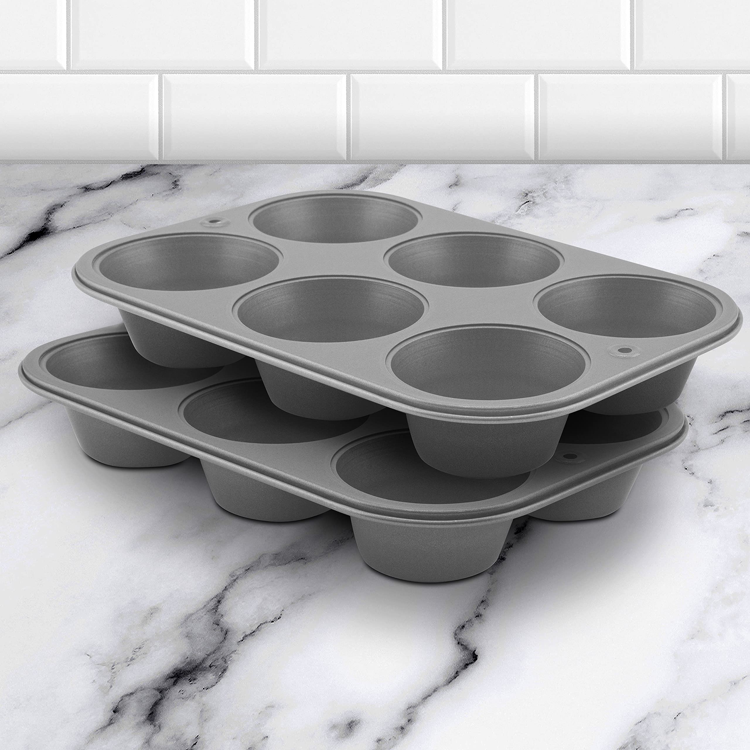 G & S Metal Products Company Ovenstuff Set Of Two Nonstick 6-Cup Jumbo Muffin Pan, Gray, Hg236-Az