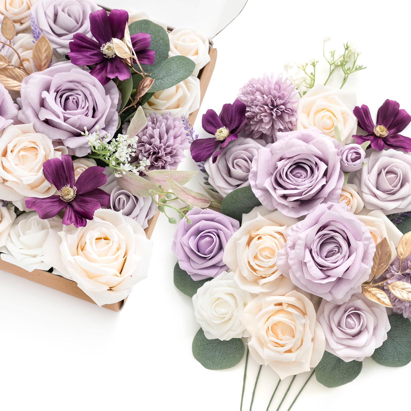 Lings Moment Elegant Lilac&Cream Artificial Wedding Flowers Purple Decoration for Wedding Bouquets Centerpieces Flower Arrangem