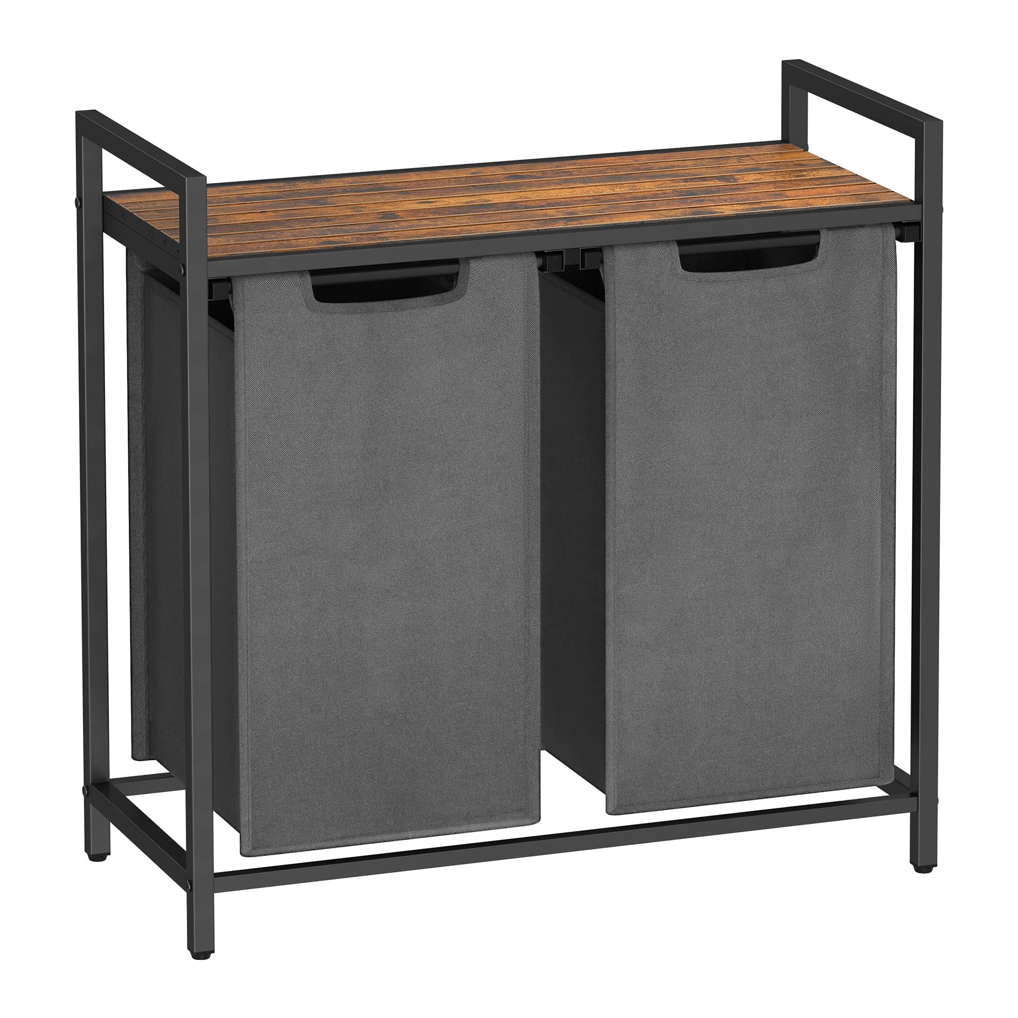 Vasagle Laundry Hamper, Laundry Basket, Laundry Sorter With 2 Pull-Out And Removable Bags, Shelf, Metal Frame, 2 X 12.1 Gallons