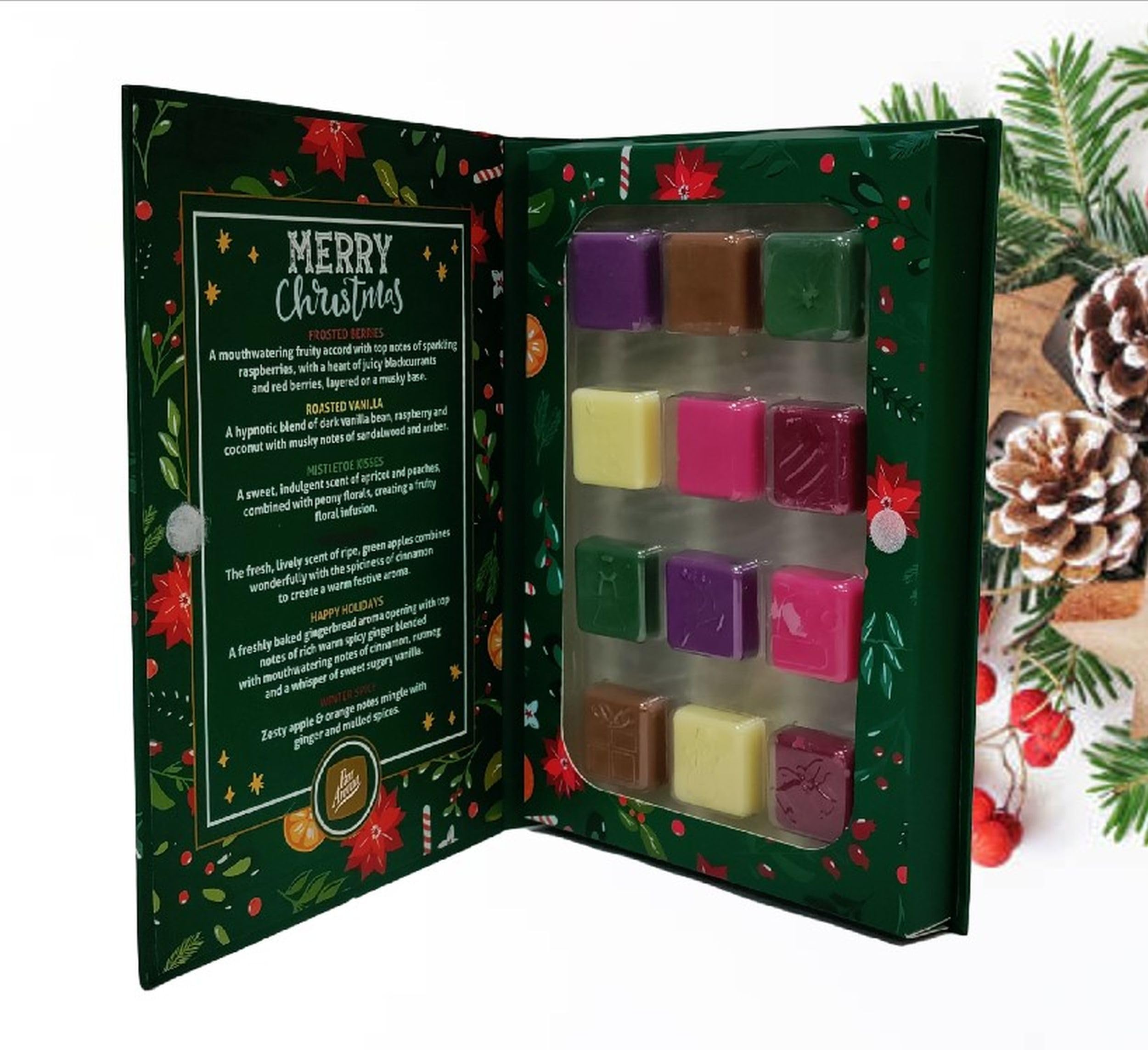 Pan Aroma Christmas Wax Melt Advent Calendar 12 Days Of Wax Melts Assorted Fragrances Spice Berry Vanilla, Green