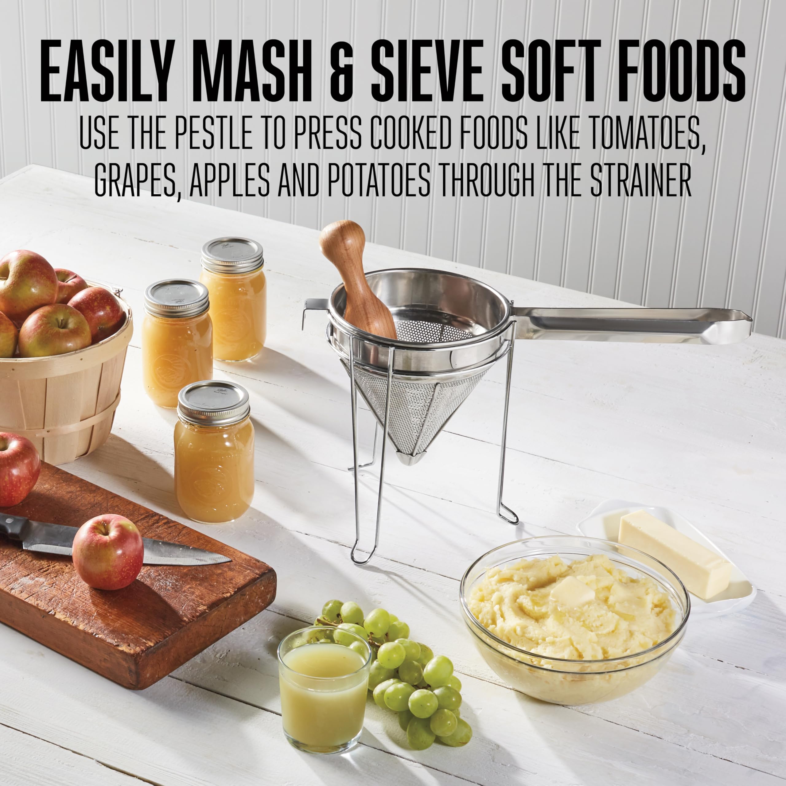 Weston Stainless Steel Cone And Pestle Set (83-3030-W), 2 Quart Capacity, Dishwasher Safe, 19-Liter, Silver