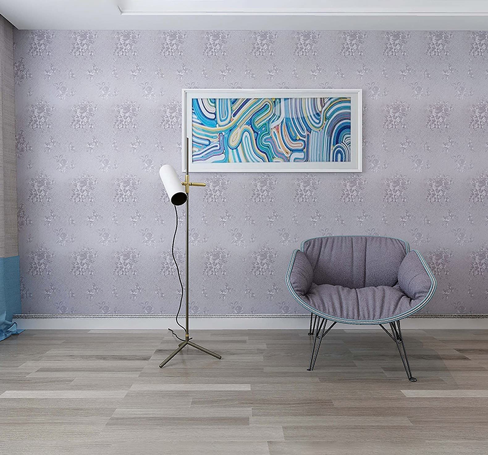 Wolpin Wall Stickers Wallpaper Rose Flower Embossed (45 x 600 cm) Bedroom Wall Decor Self Adhesive, DIY Decals Living Room, Gray