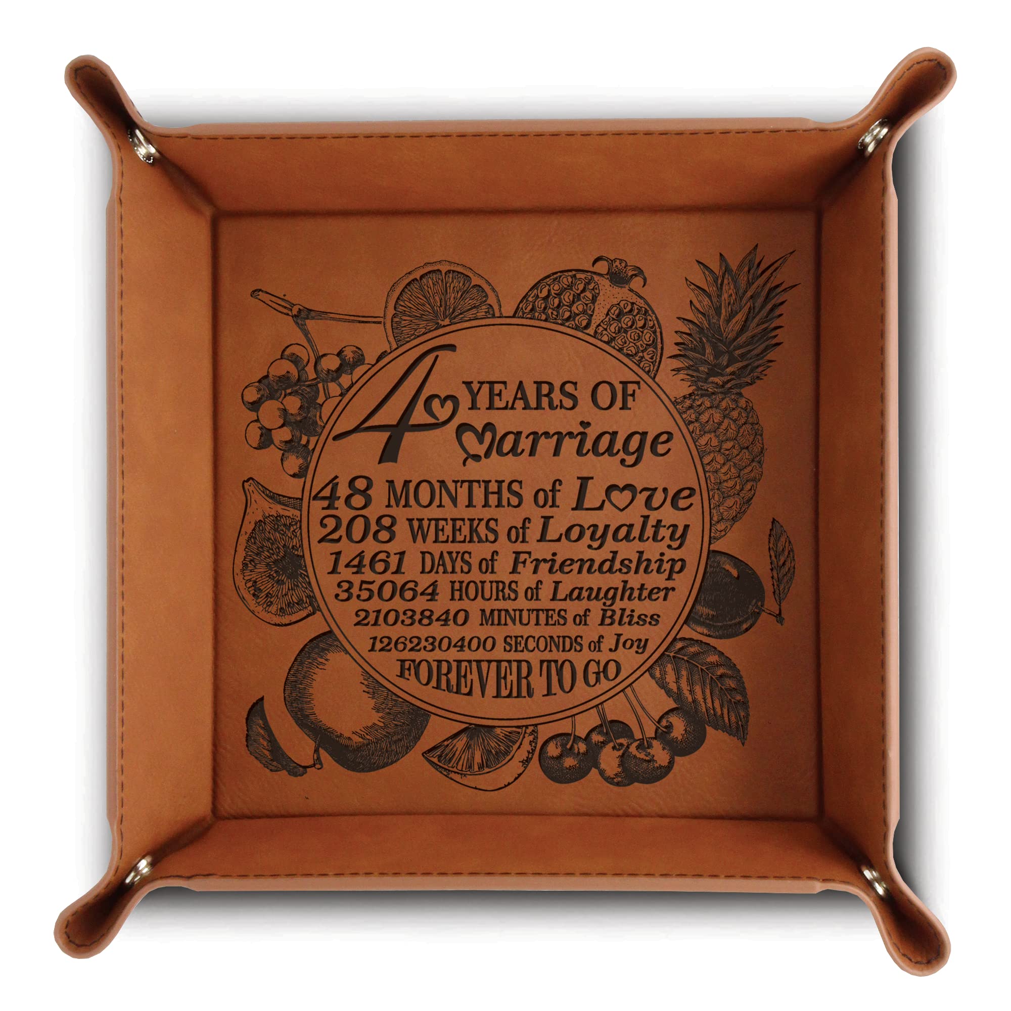 Bella Busta -4 Years Of Marriage -Traditional Fruit Gift For Fourth Anniversary-Engraved Leather Tray